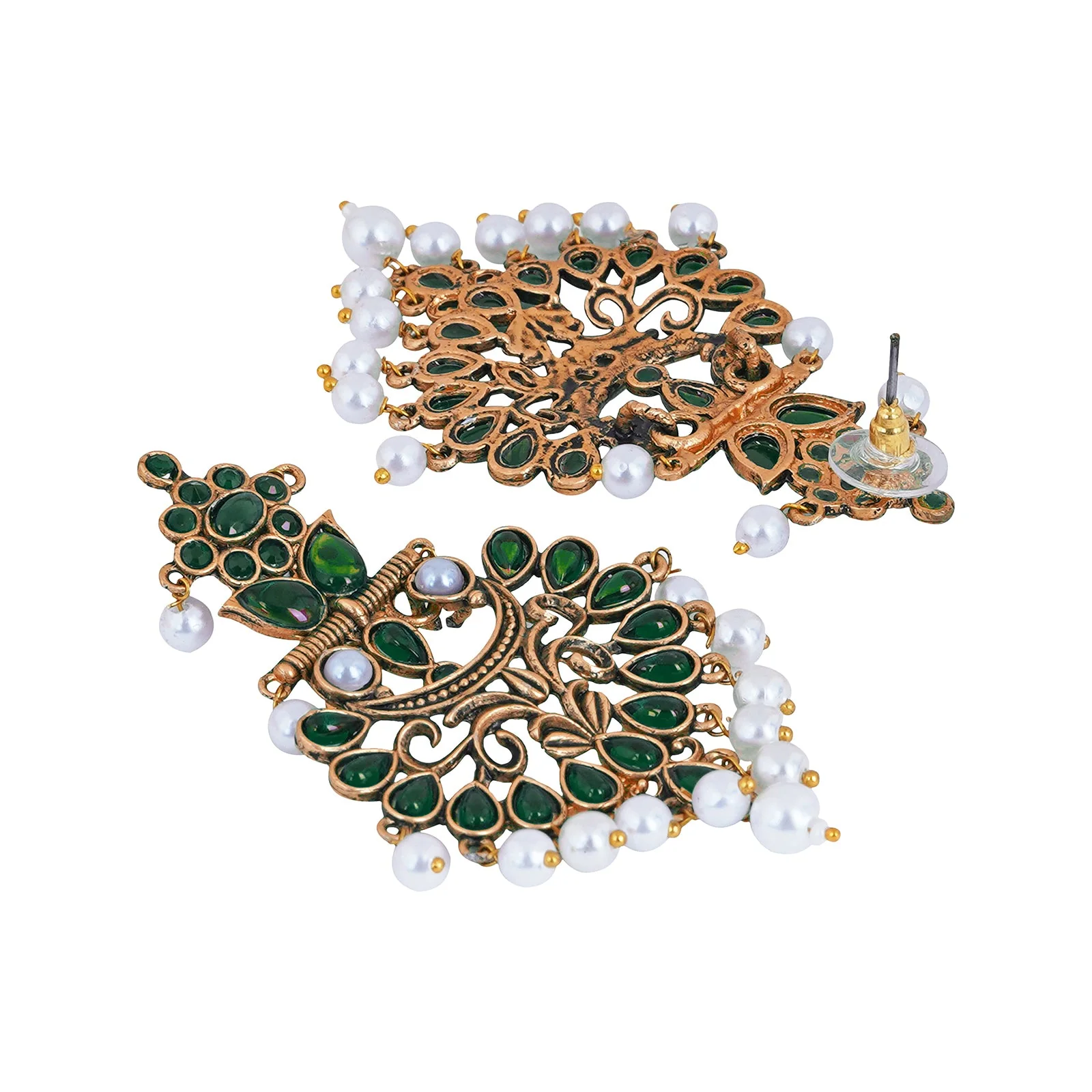Teejh Rutuja Dark Green Gold Enamel Earrings - Image 4