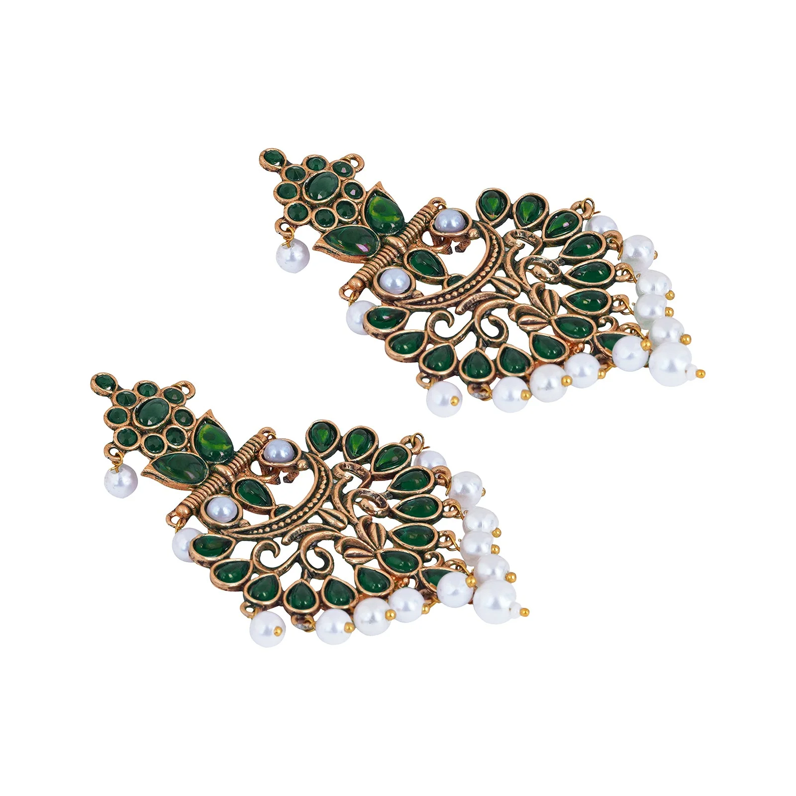 Teejh Rutuja Dark Green Gold Enamel Earrings - Image 5