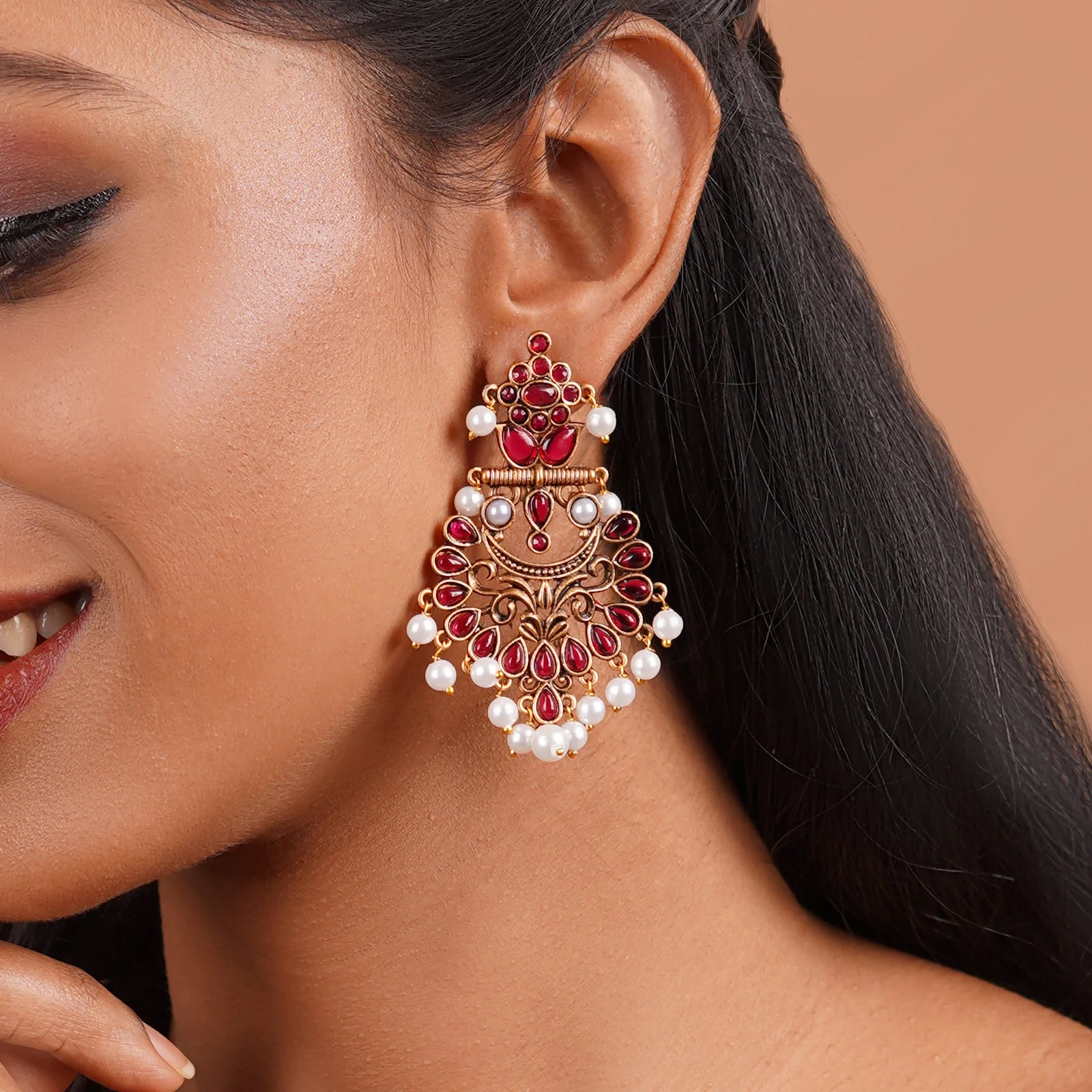 Teejh Rutuja Magenta  Gold Enamel Earrings - Image 2