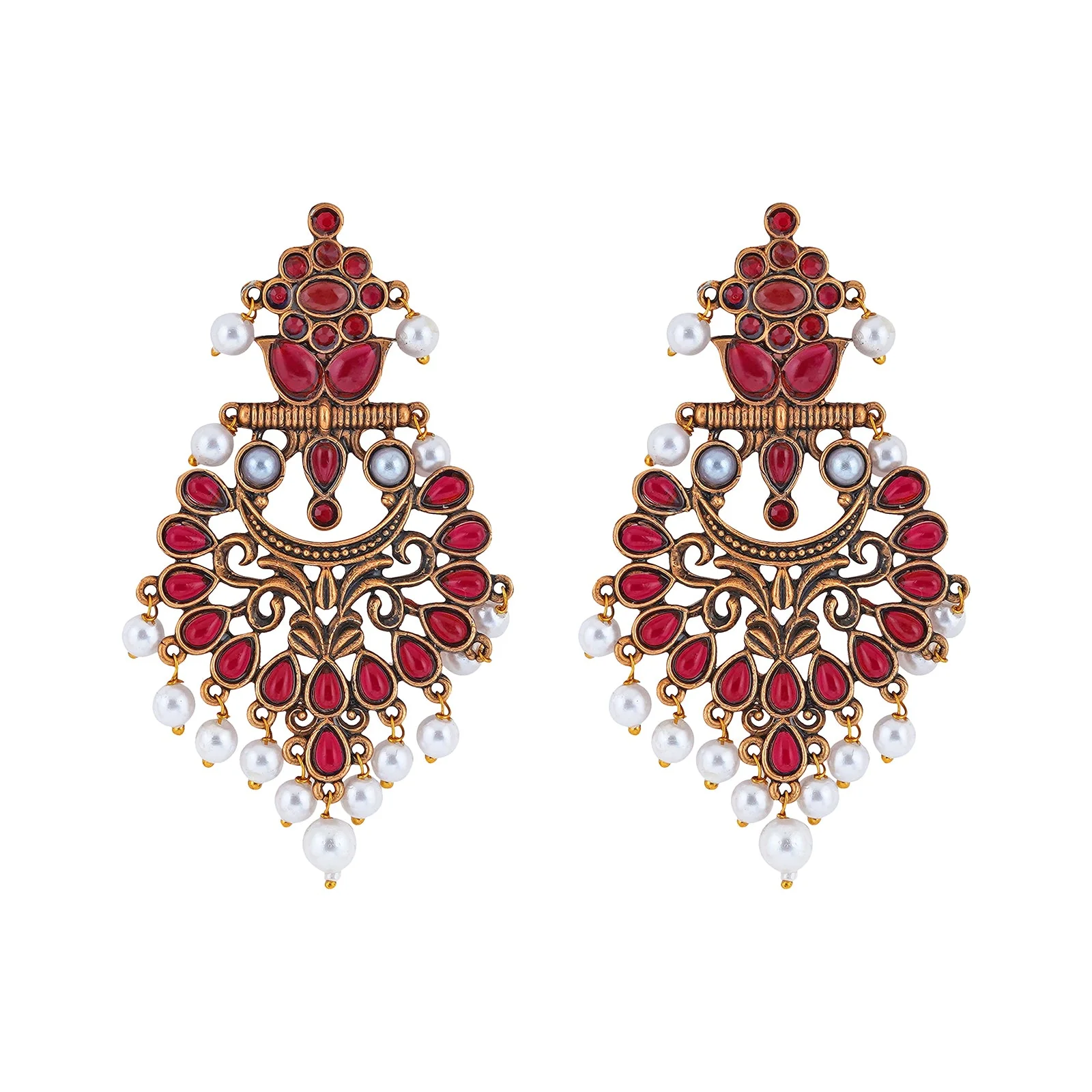 Teejh Rutuja Magenta  Gold Enamel Earrings - Image 3