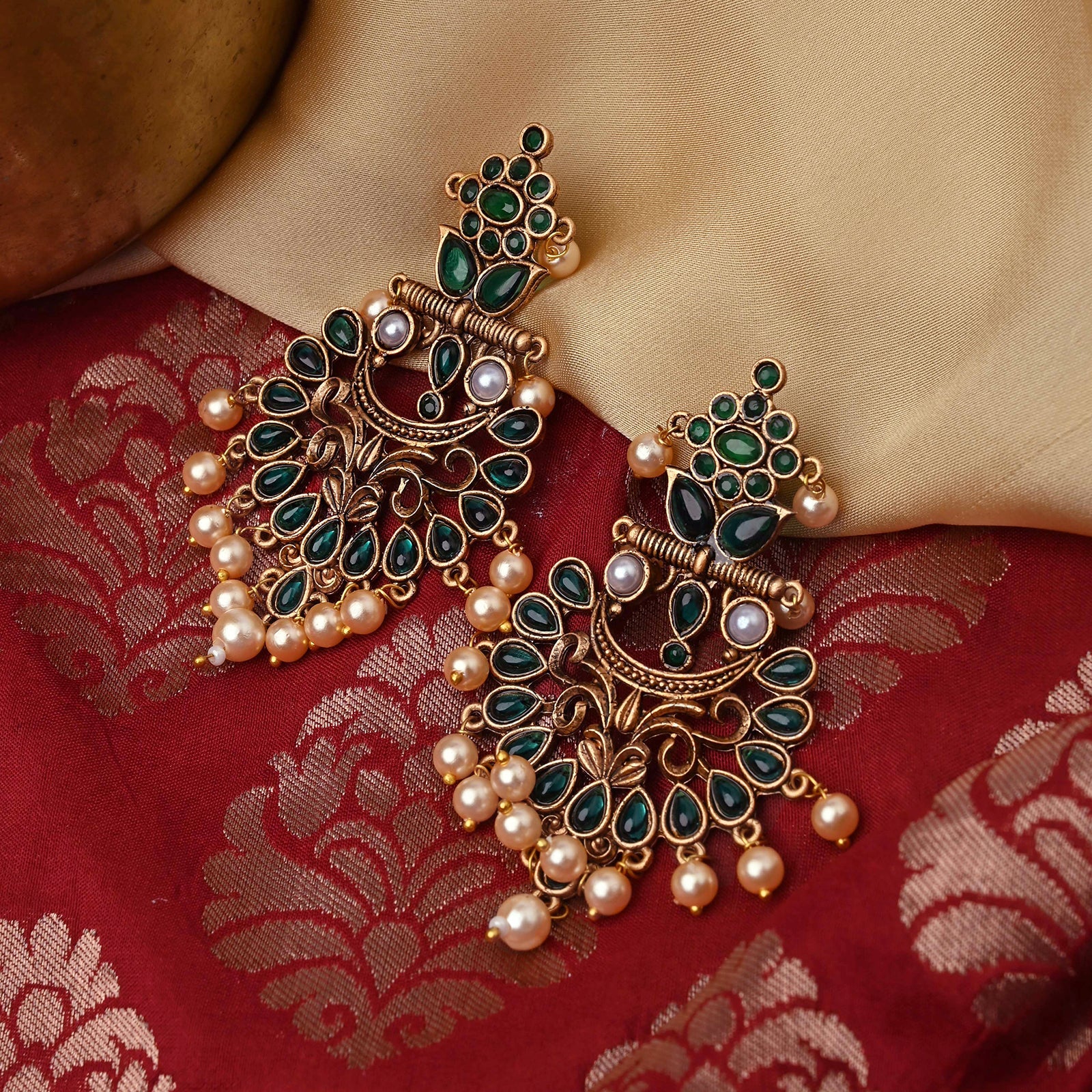 Teejh Saanchi Dark Green Gold Enamel Earrings - Image 2