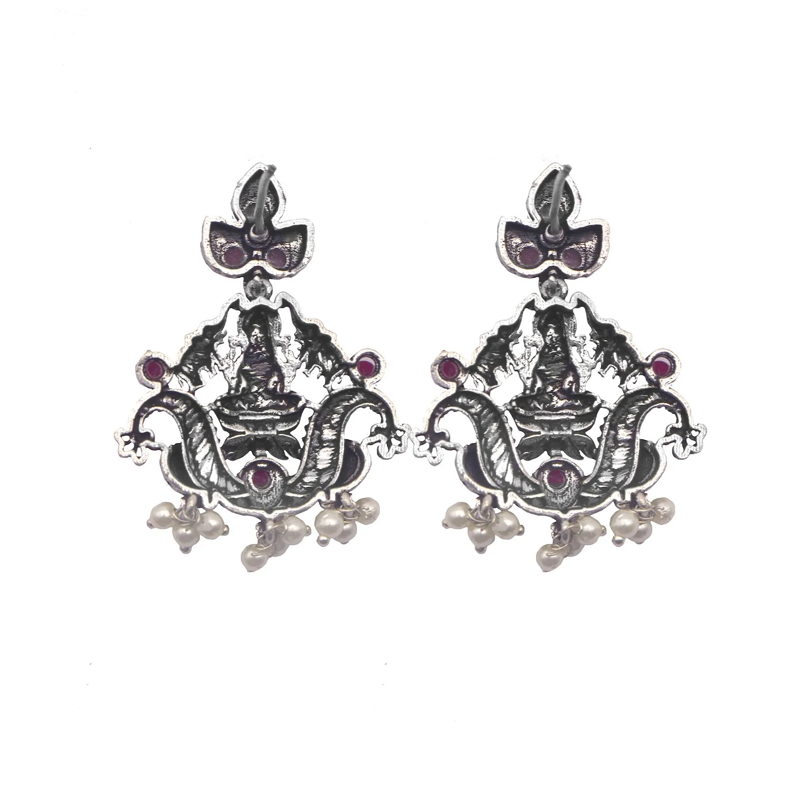 Teejh Saanvi Red Stone Temple Work Necklace Set - Image 10