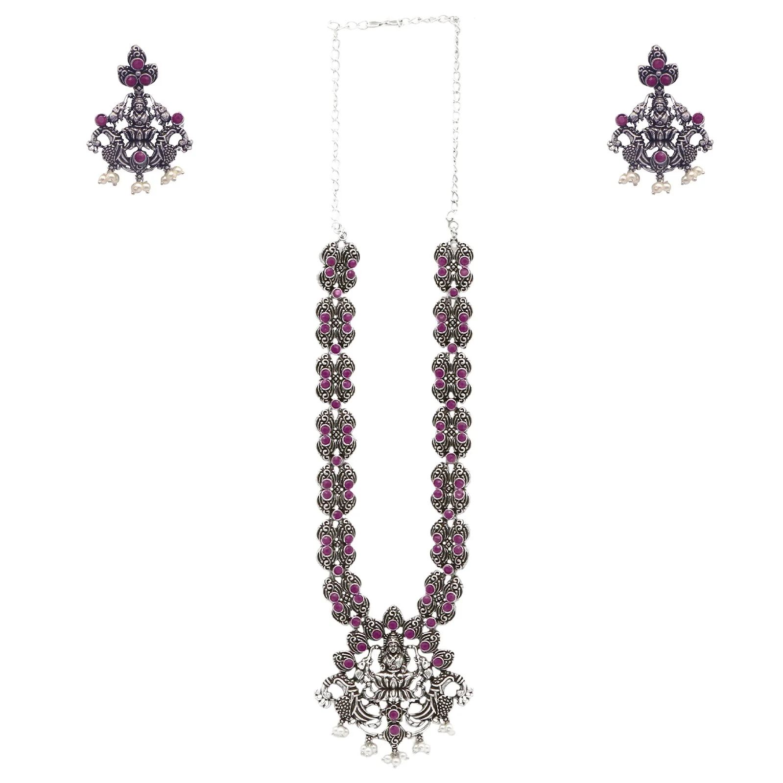 Teejh Saanvi Red Stone Temple Work Necklace Set - Image 3