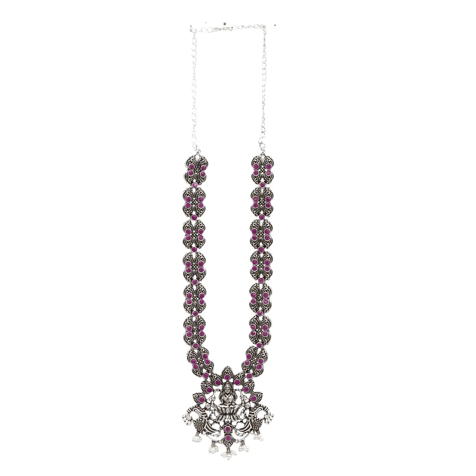 Teejh Saanvi Red Stone Temple Work Necklace Set - Image 4