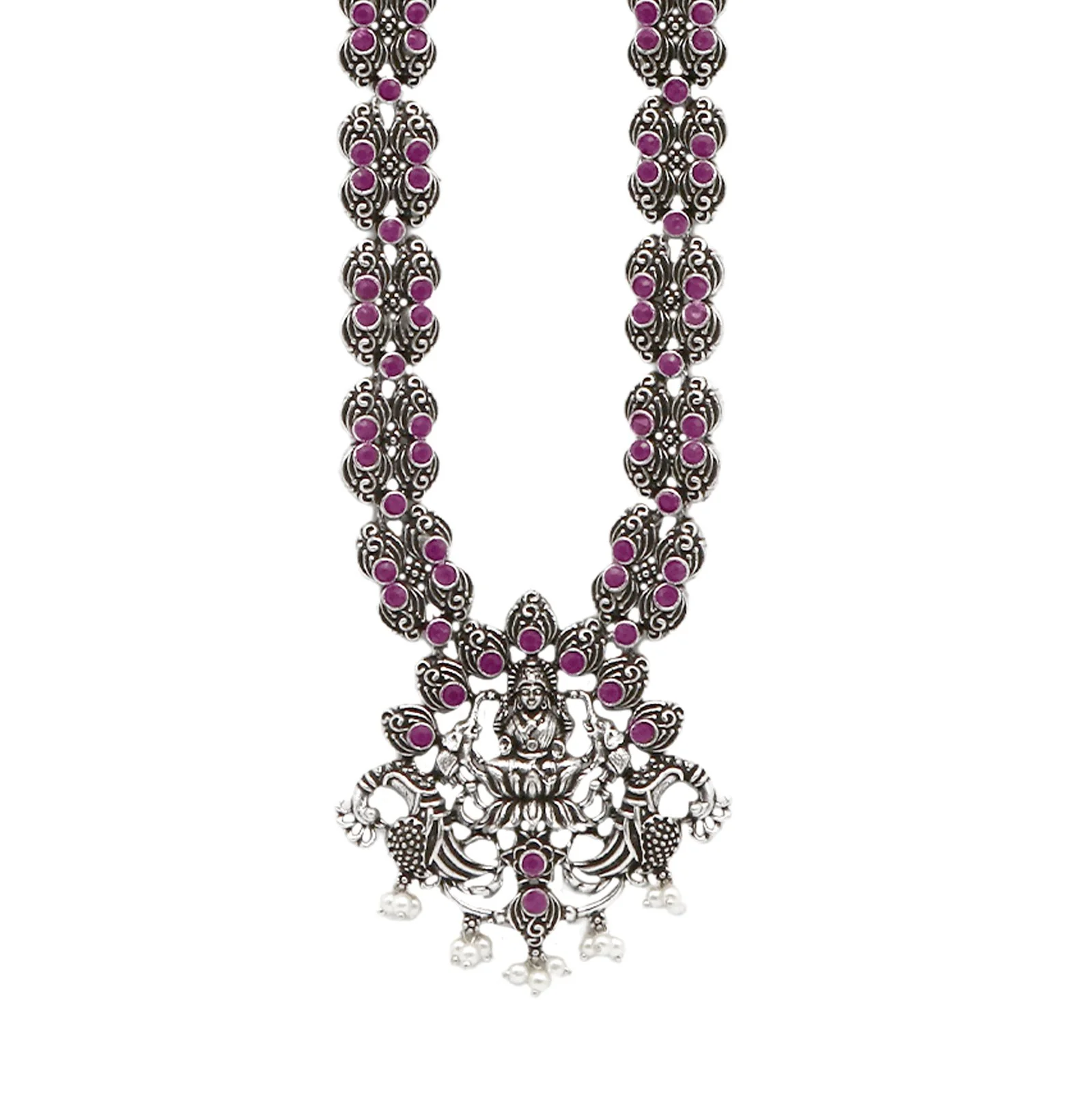 Teejh Saanvi Red Stone Temple Work Necklace Set - Image 5