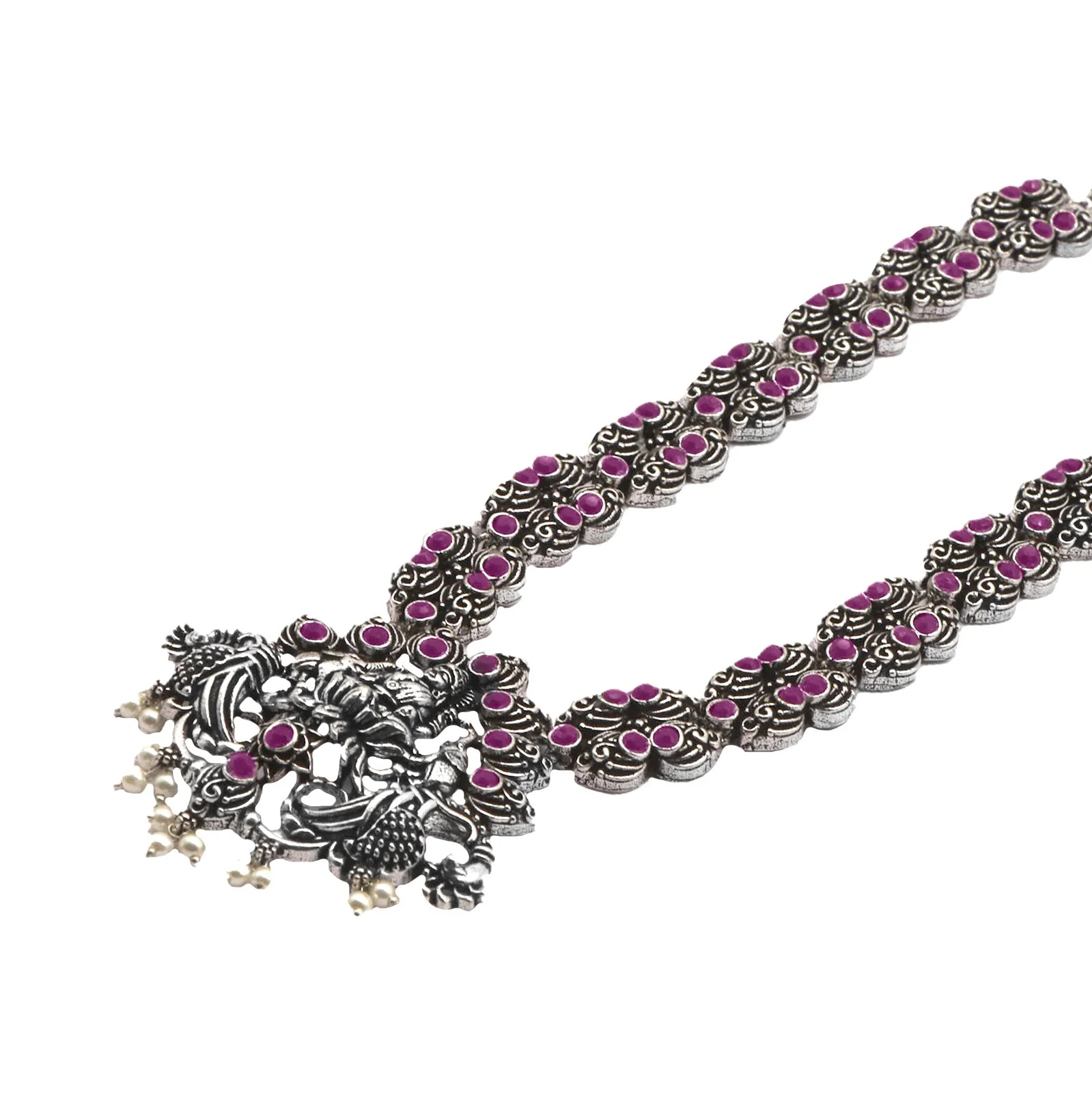 Teejh Saanvi Red Stone Temple Work Necklace Set - Image 6