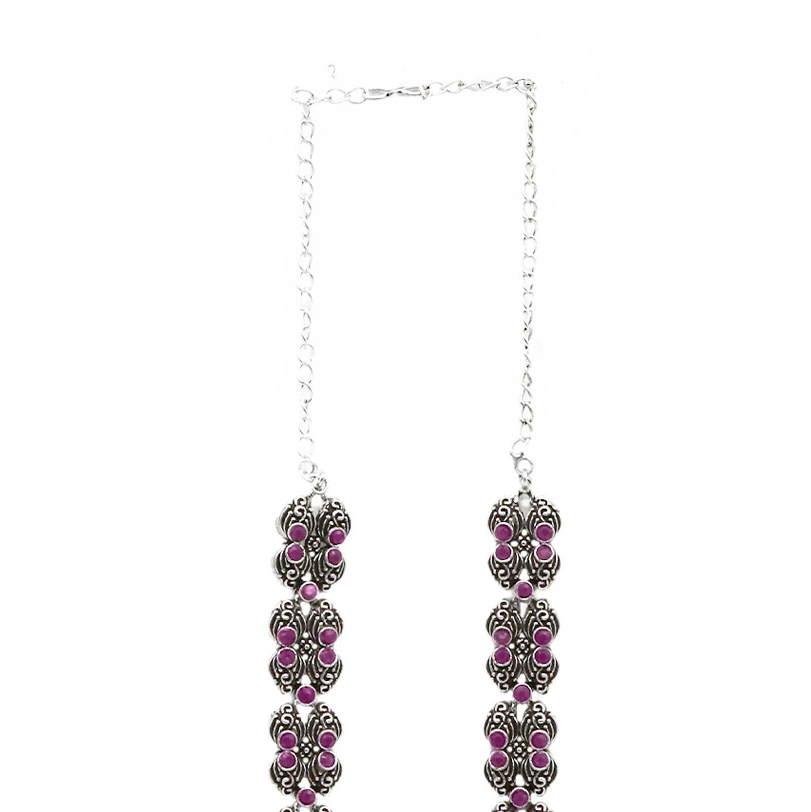 Teejh Saanvi Red Stone Temple Work Necklace Set - Image 7