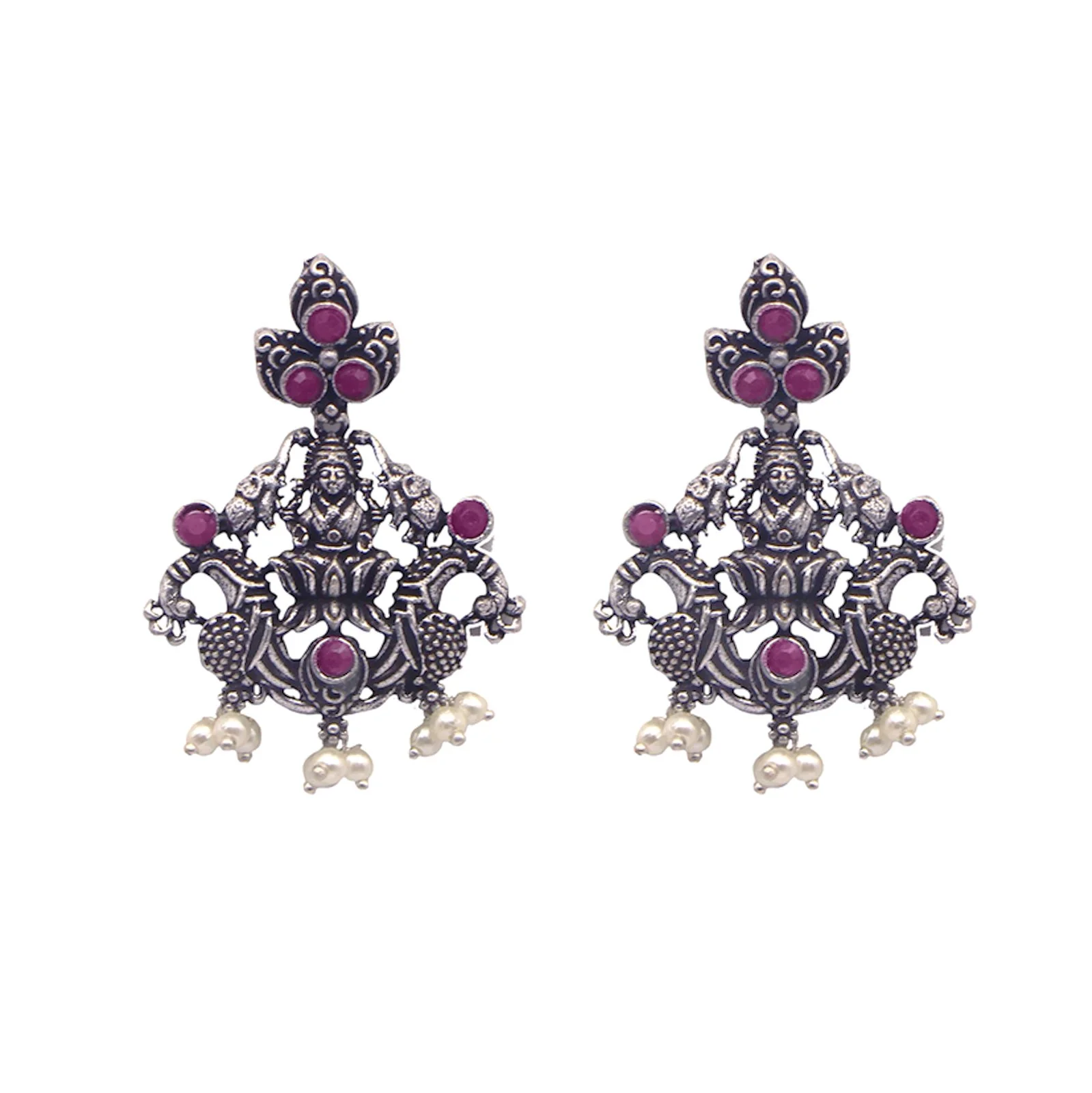 Teejh Saanvi Red Stone Temple Work Necklace Set - Image 8