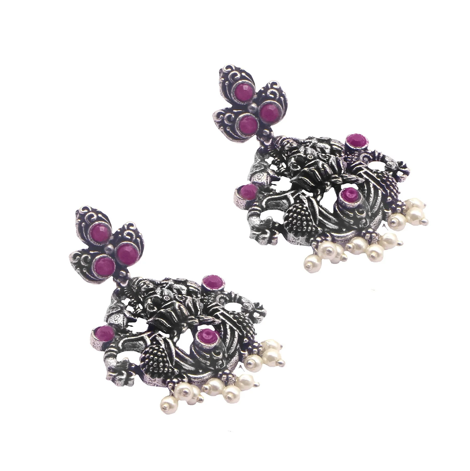 Teejh Saanvi Red Stone Temple Work Necklace Set - Image 9