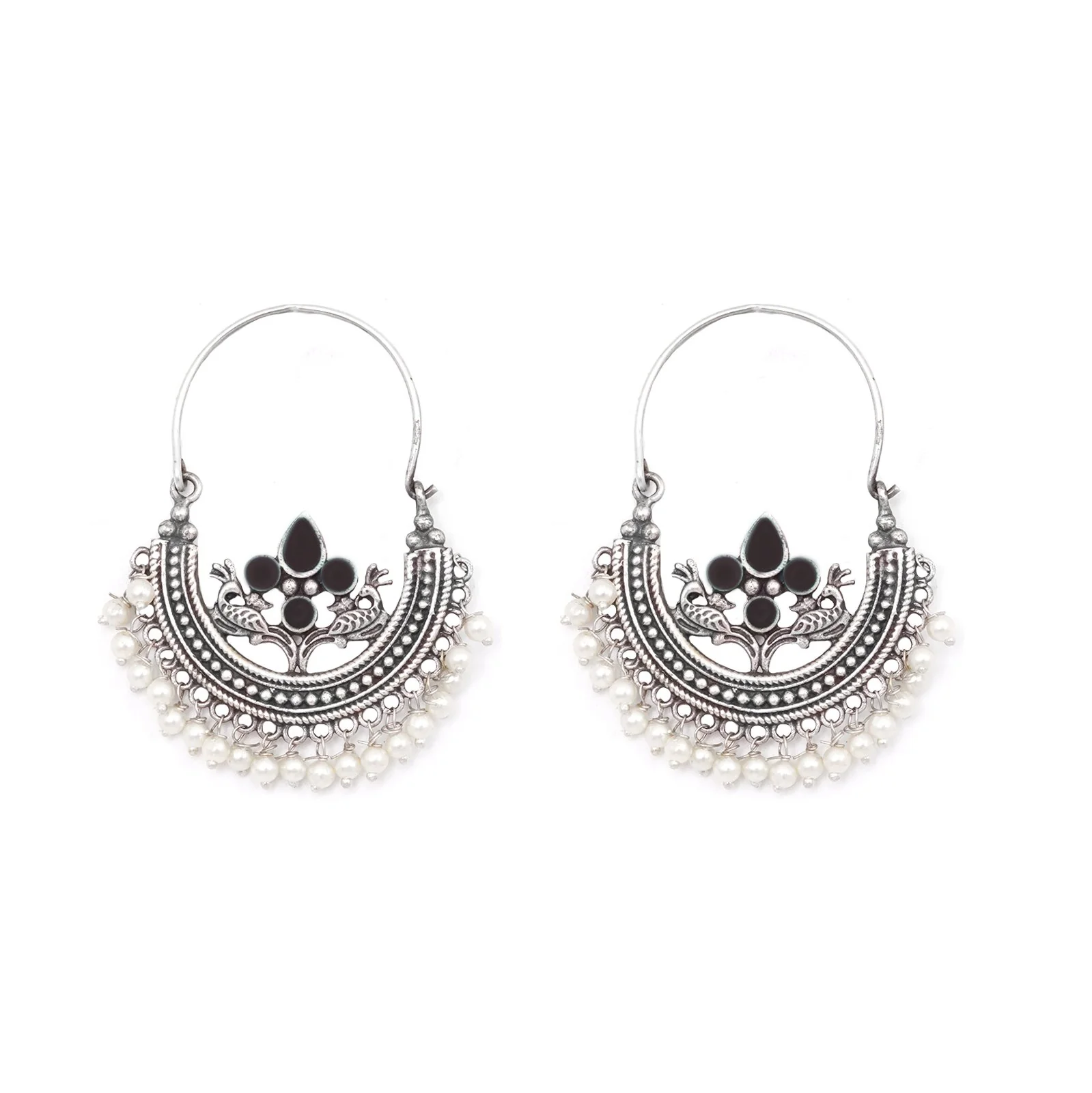 Teejh Saara Floral Black Stone Hoop EarTeejh Rings - Image 4