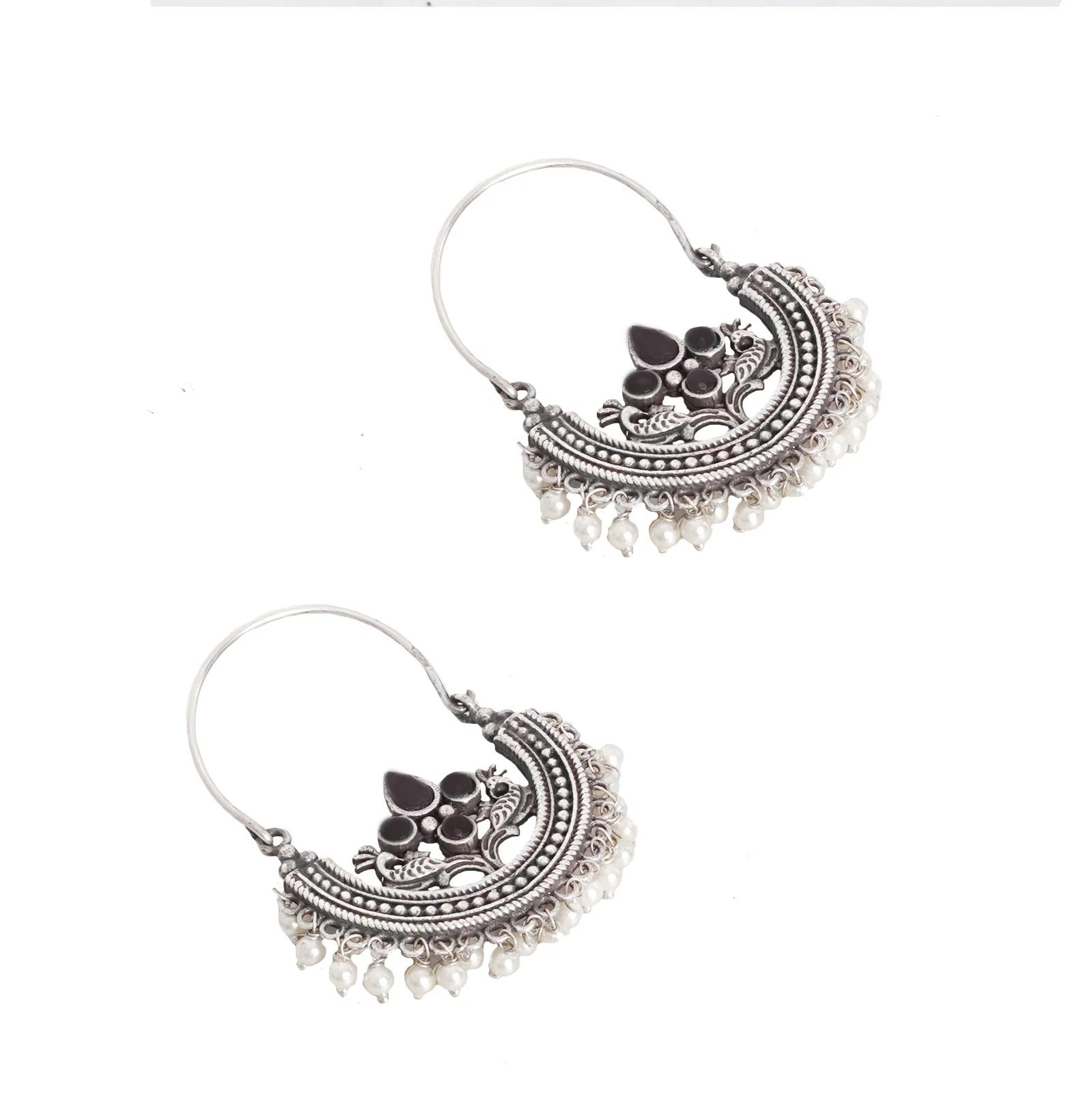 Teejh Saara Floral Black Stone Hoop EarTeejh Rings - Image 5