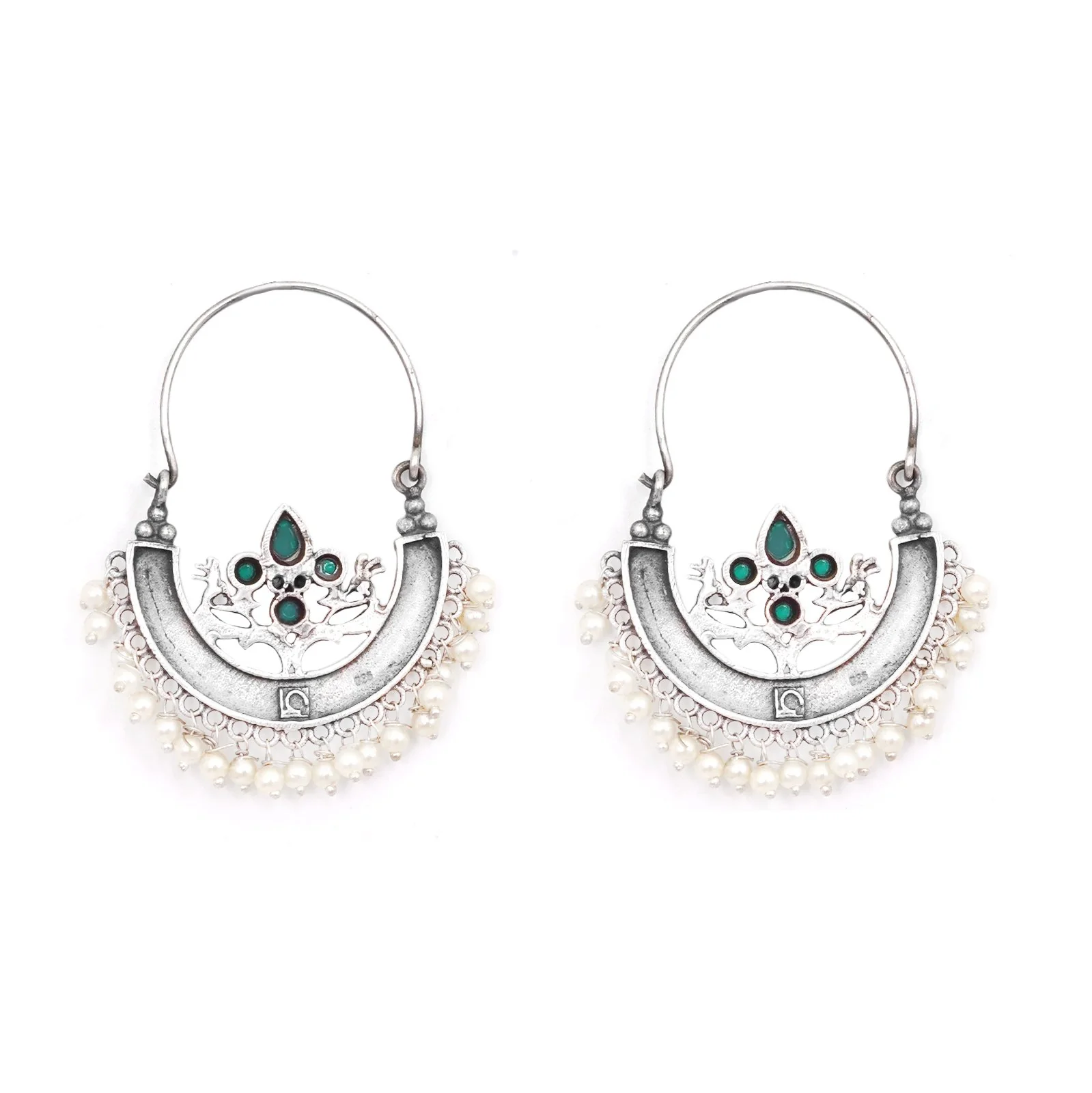 Teejh Saara Floral Green Stone Hoop EarTeejh Rings - Image 3