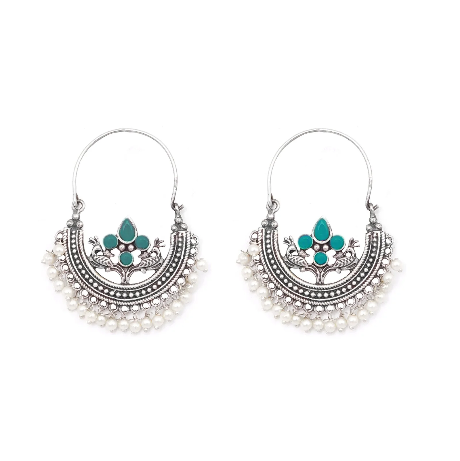 Teejh Saara Floral Green Stone Hoop EarTeejh Rings - Image 4