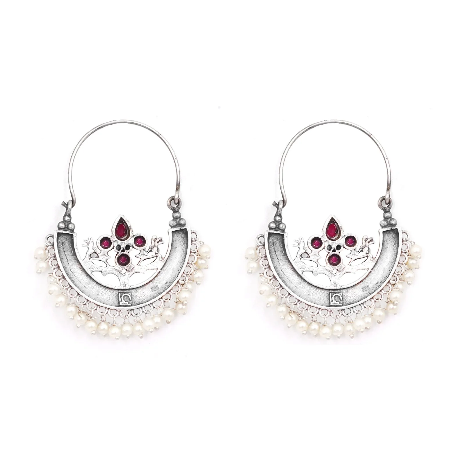 Teejh Saara Floral Red Stone Hoop EarTeejh Rings - Image 3