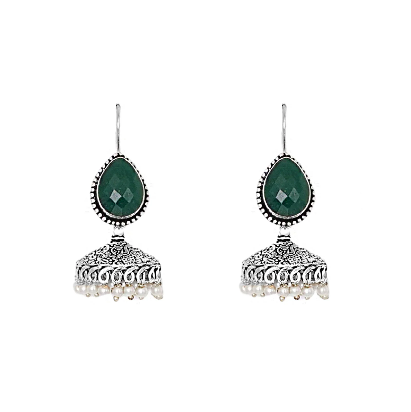 Teejh Sahasra Green Stone Silver Oxidised Earrings - Image 4