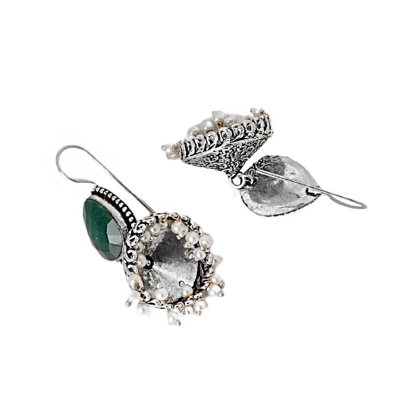 Teejh Sahasra Green Stone Silver Oxidised Earrings - Image 5
