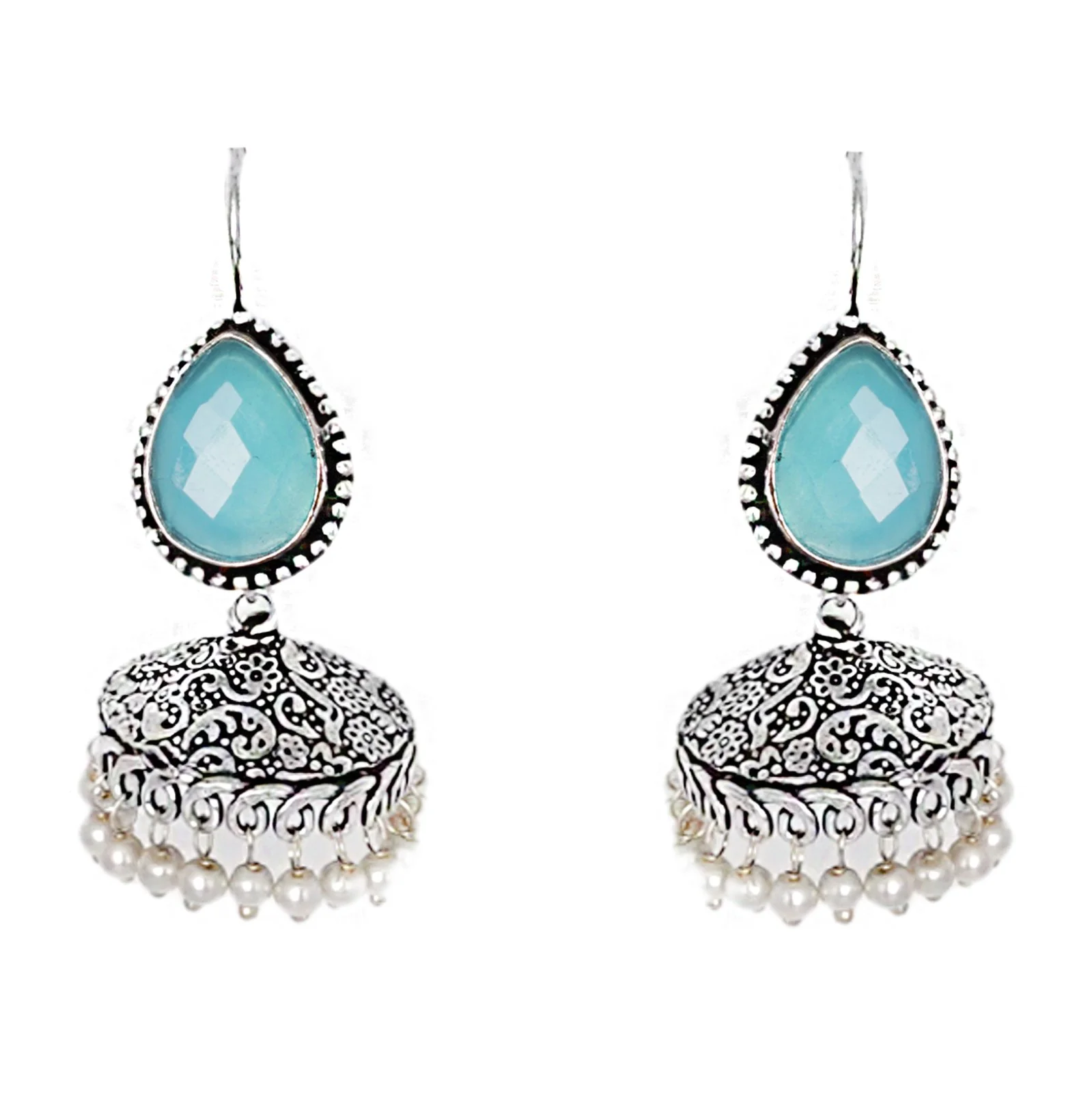 Teejh Sahasra Light Blue Stone Silver Oxidised Earrings - Image 3