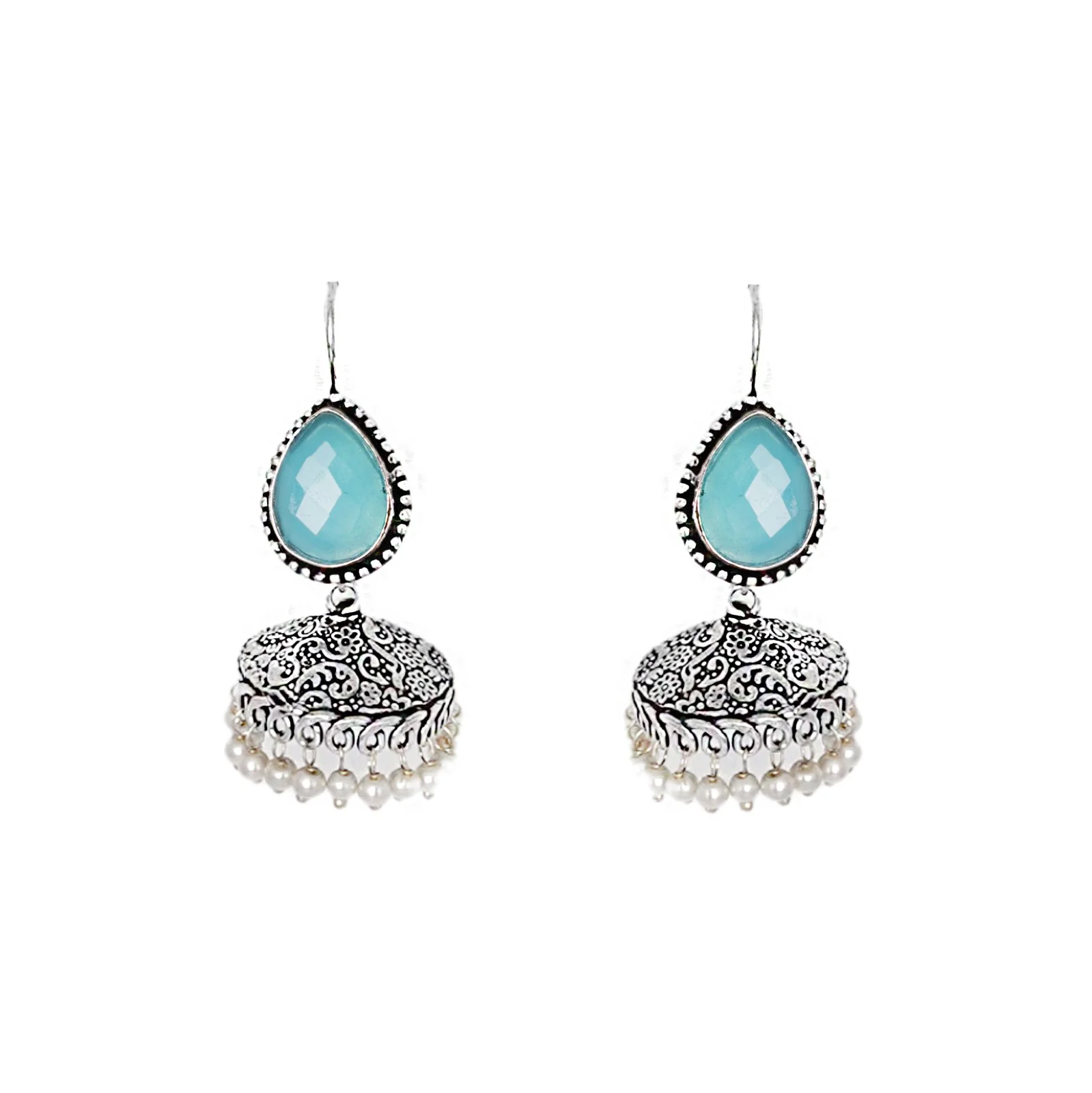 Teejh Sahasra Light Blue Stone Silver Oxidised Earrings - Image 4