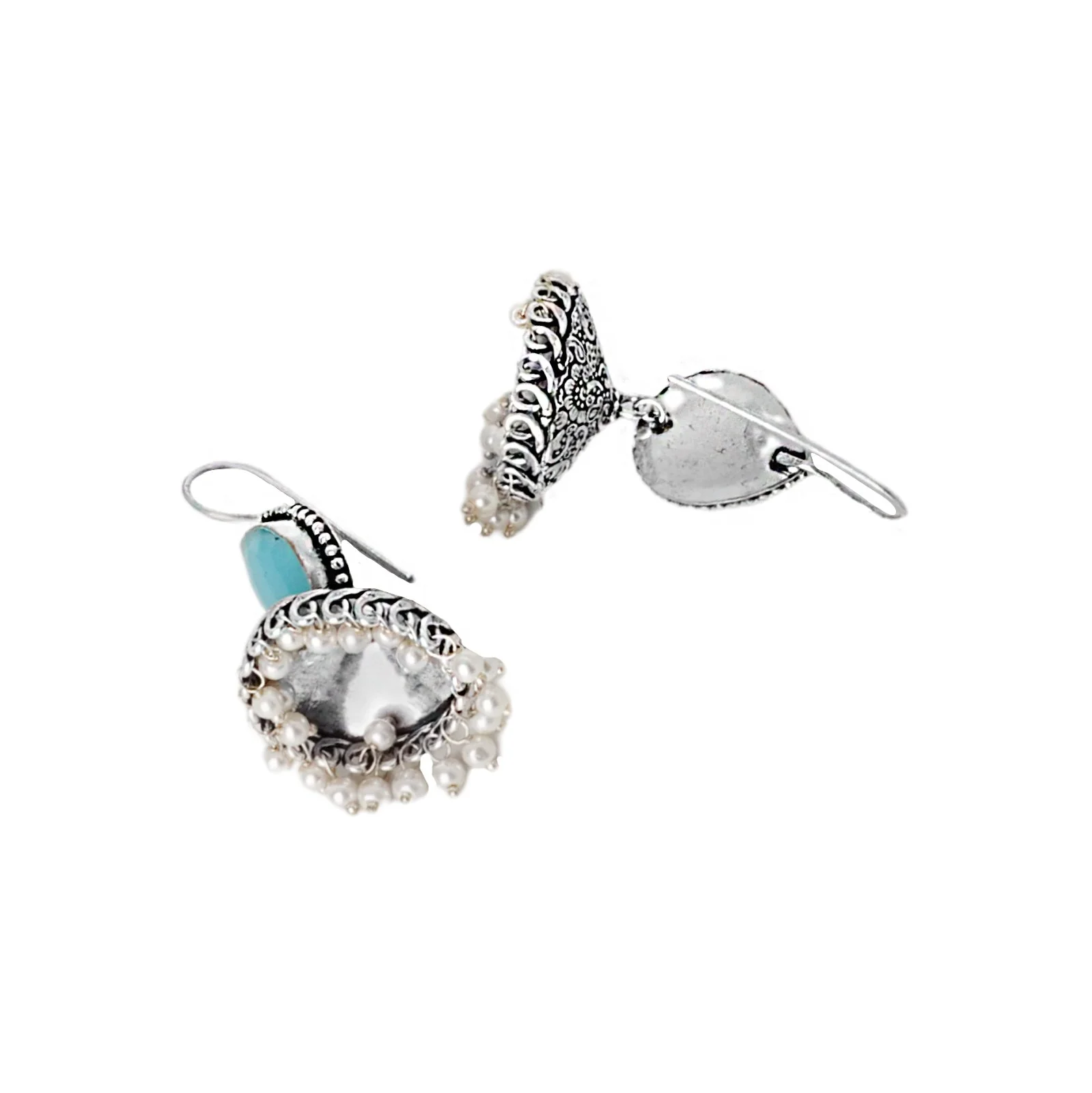 Teejh Sahasra Light Blue Stone Silver Oxidised Earrings - Image 5