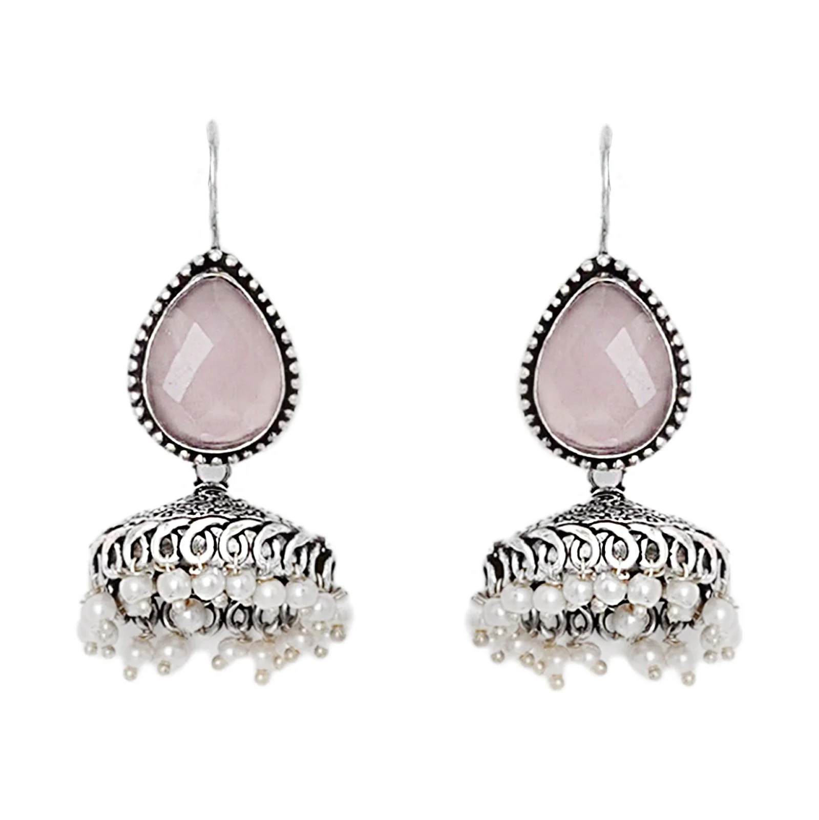 Teejh Sahasra Pink Stone Silver Oxidised Earrings - Image 3