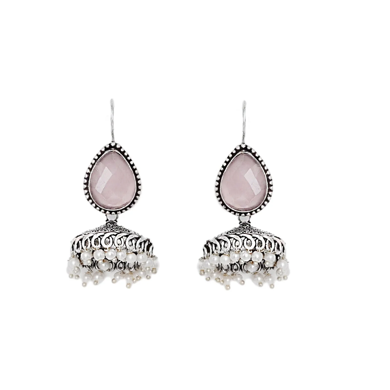 Teejh Sahasra Pink Stone Silver Oxidised Earrings - Image 4