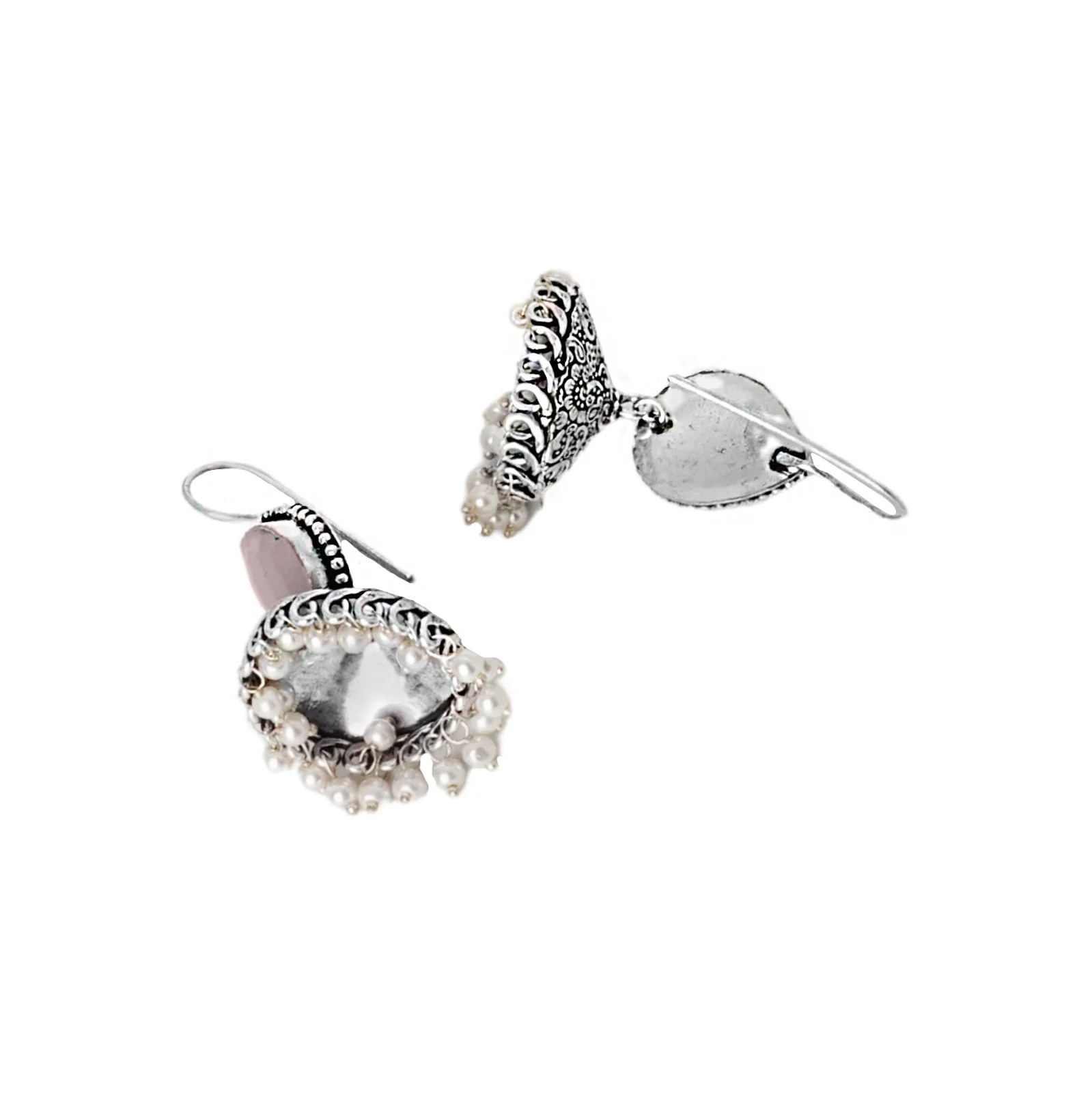 Teejh Sahasra Pink Stone Silver Oxidised Earrings - Image 5