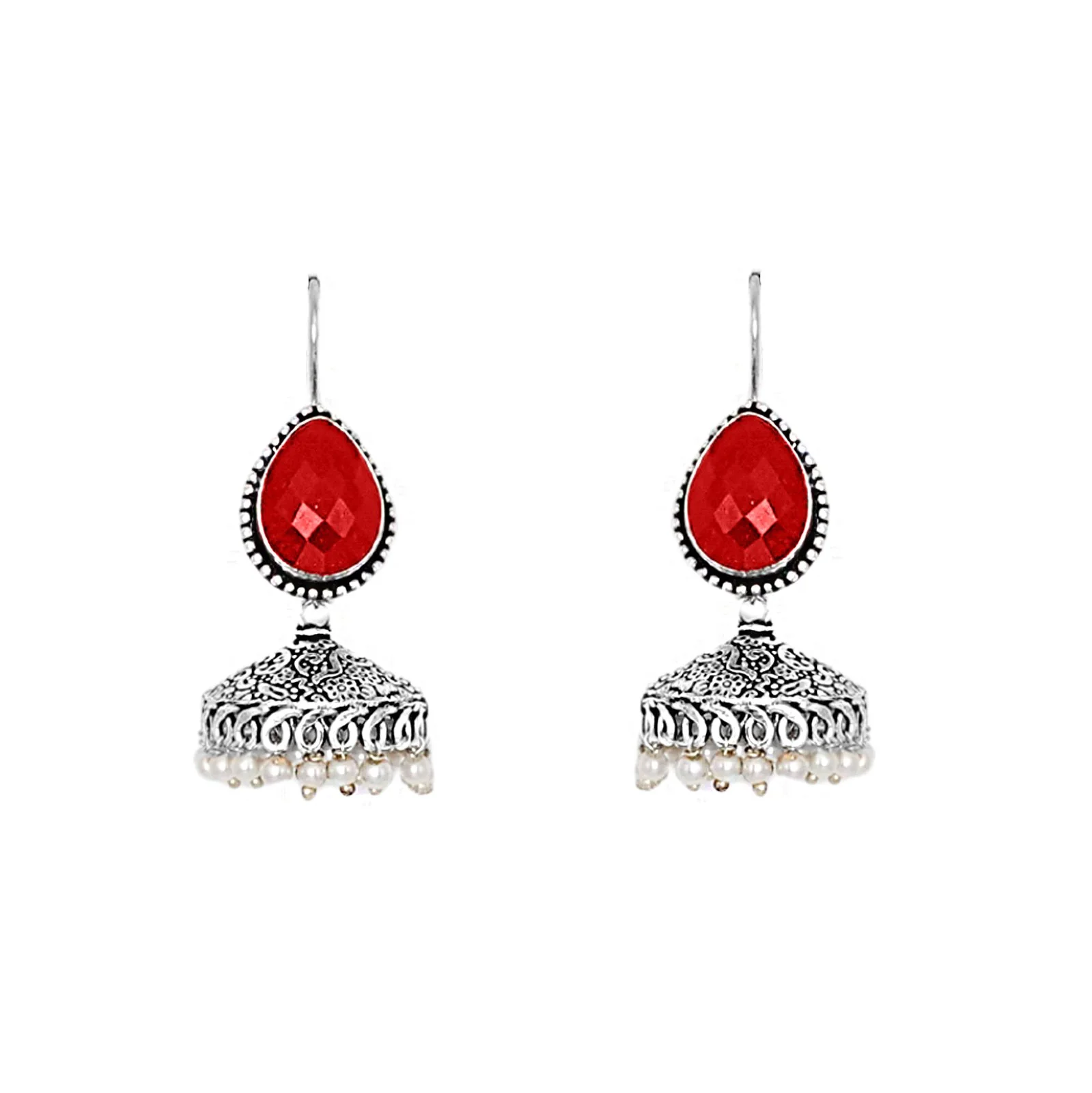 Teejh Sahasra Red Stone Silver Oxidised Earrings - Image 3