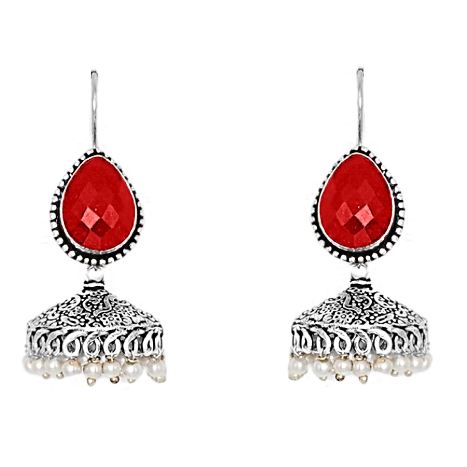 Teejh Sahasra Red Stone Silver Oxidised Earrings - Image 4