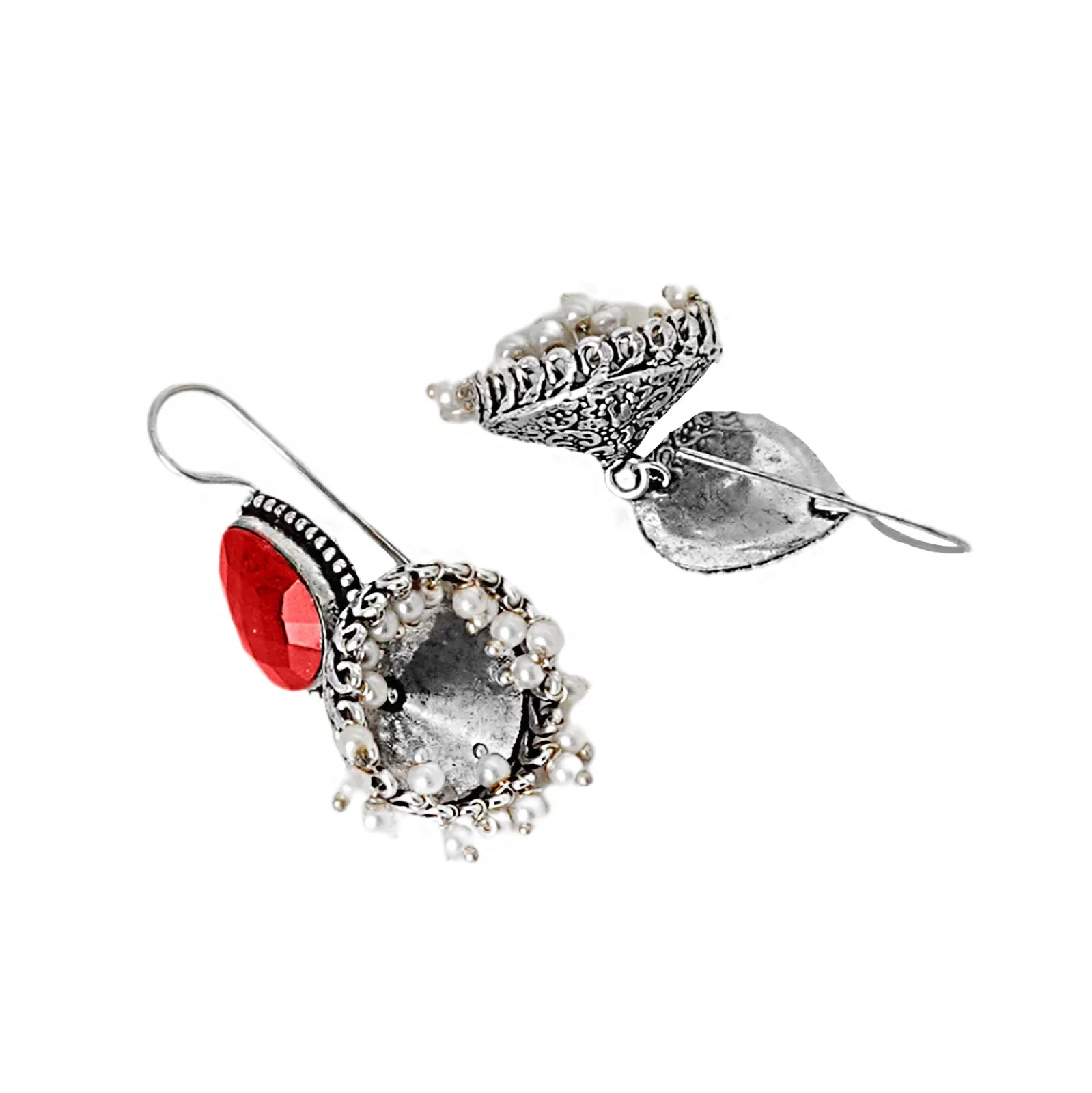 Teejh Sahasra Red Stone Silver Oxidised Earrings - Image 5