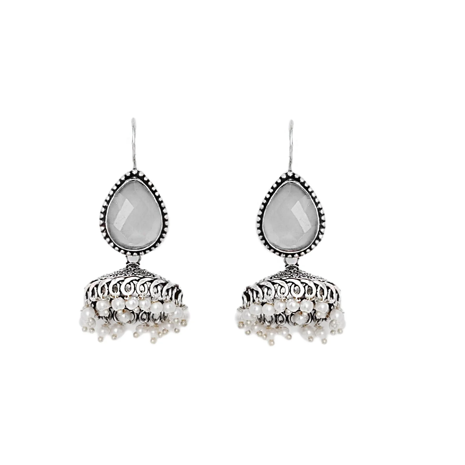 Teejh Sahasra White Stone Silver Oxidised Earrings - Image 3