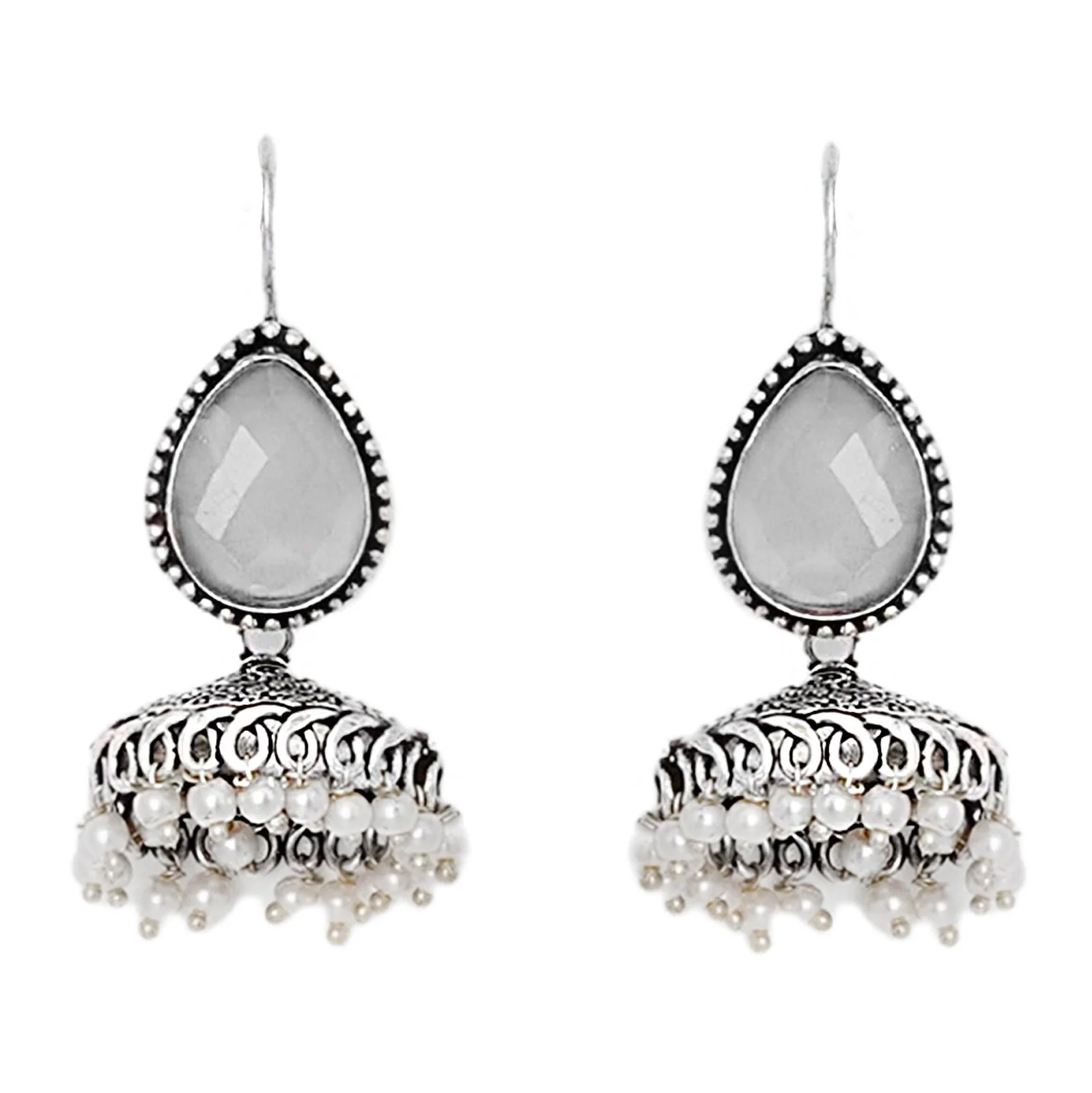 Teejh Sahasra White Stone Silver Oxidised Earrings - Image 4