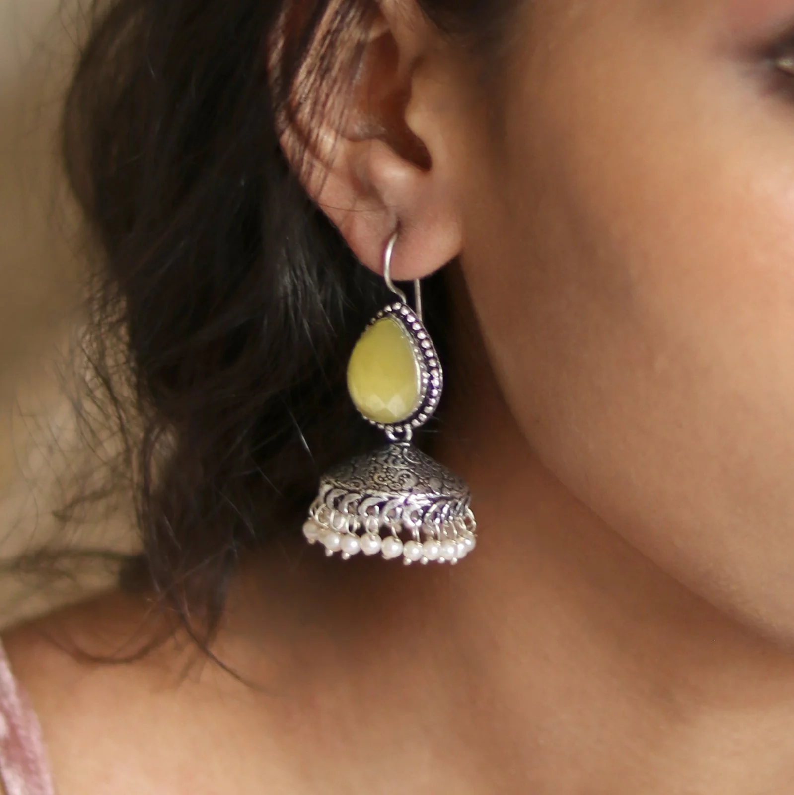 Teejh Sahasra Yellow Stone Silver Oxidised Earrings - Image 2