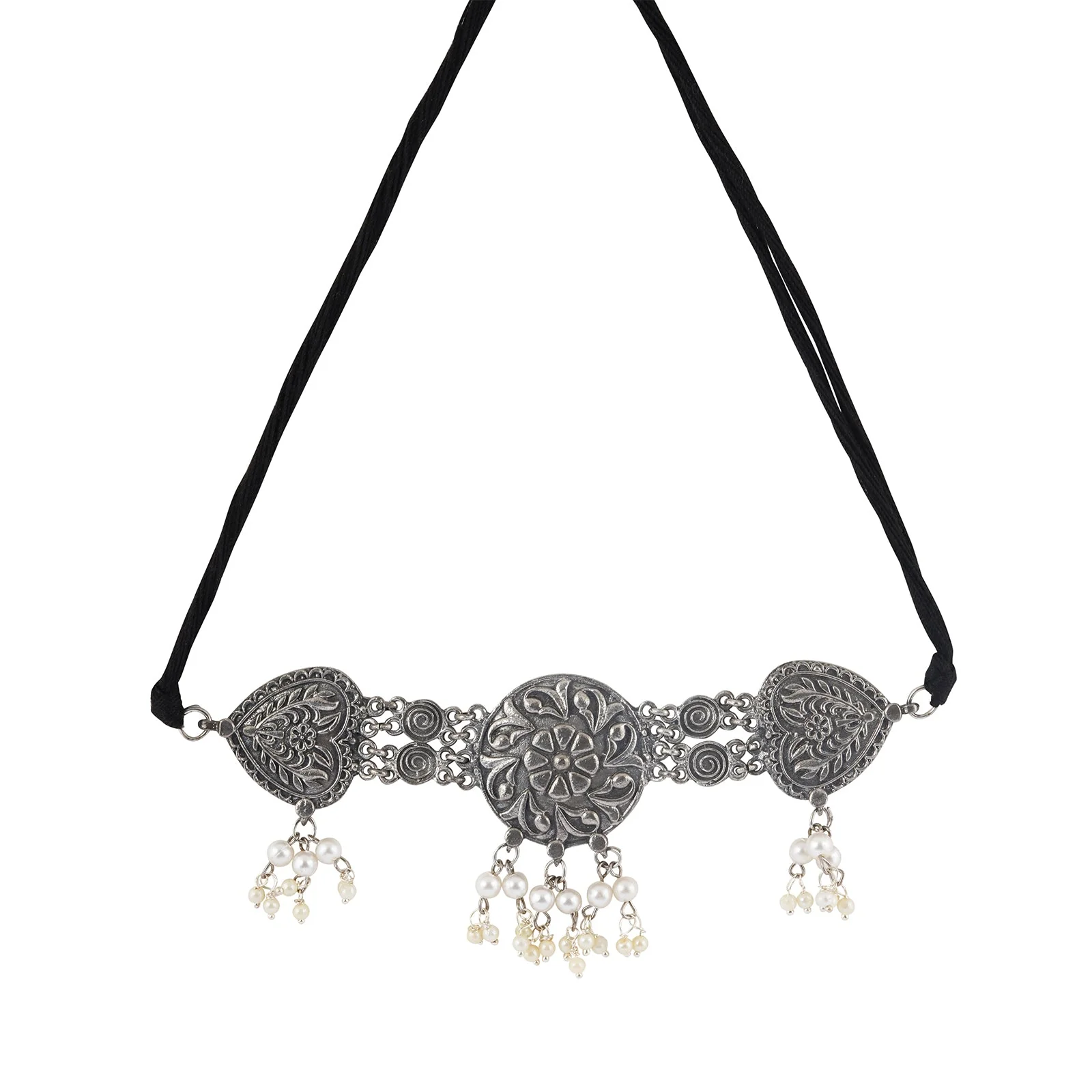 Teejh Saiya Silver Oxidised Necklace Set - Image 4