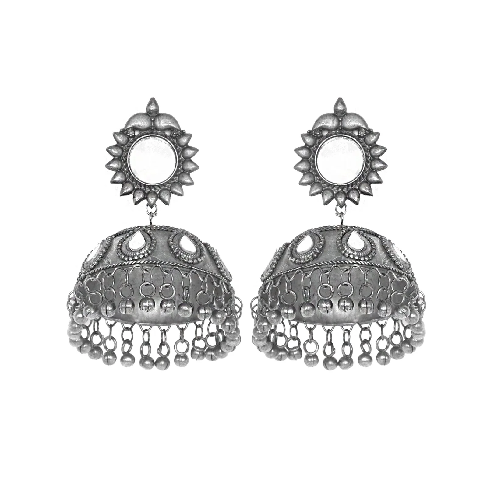 Teejh Saiyra Silver Oxidised Mirror Jhumkis - Image 3