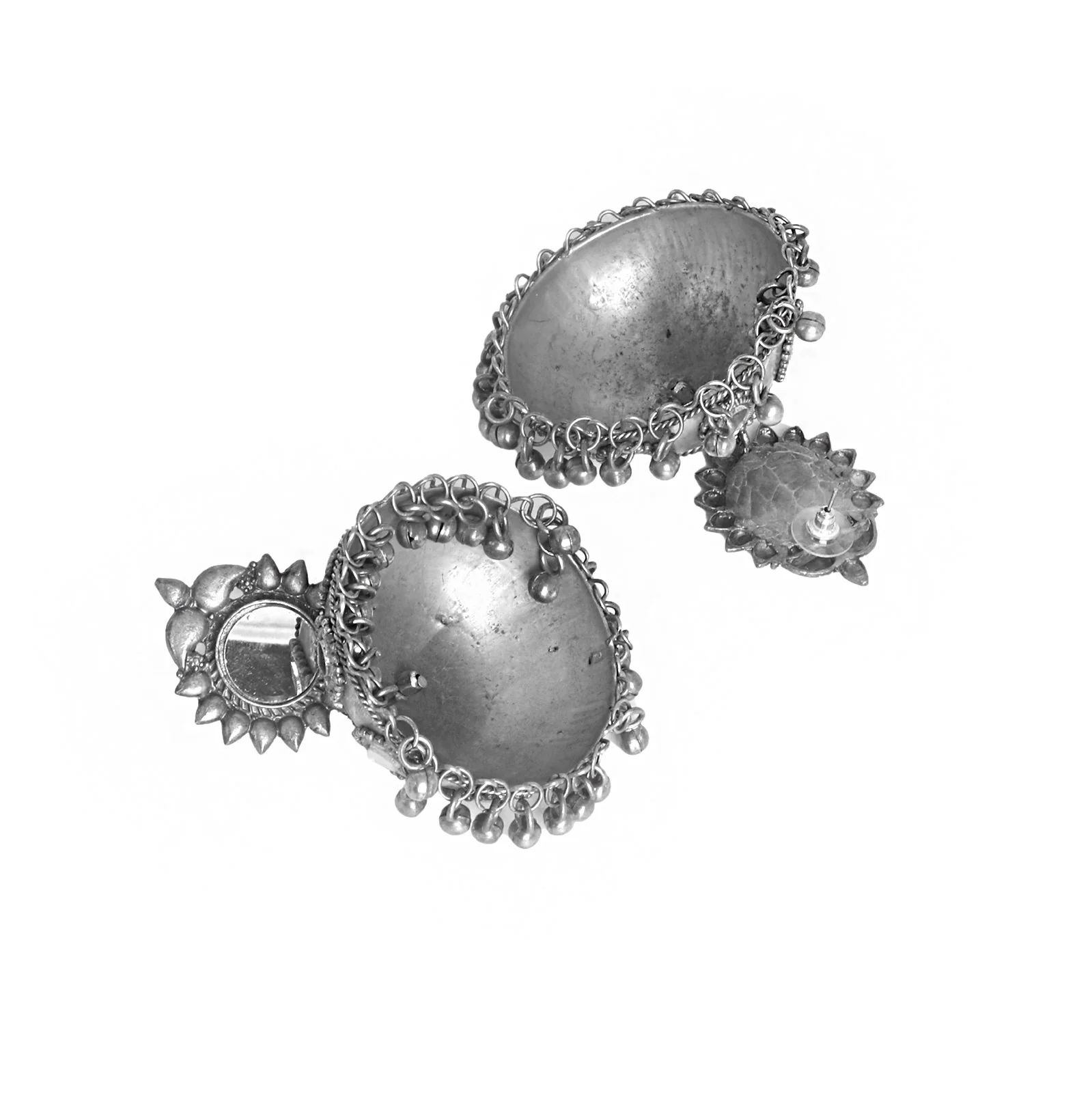 Teejh Saiyra Silver Oxidised Mirror Jhumkis - Image 5