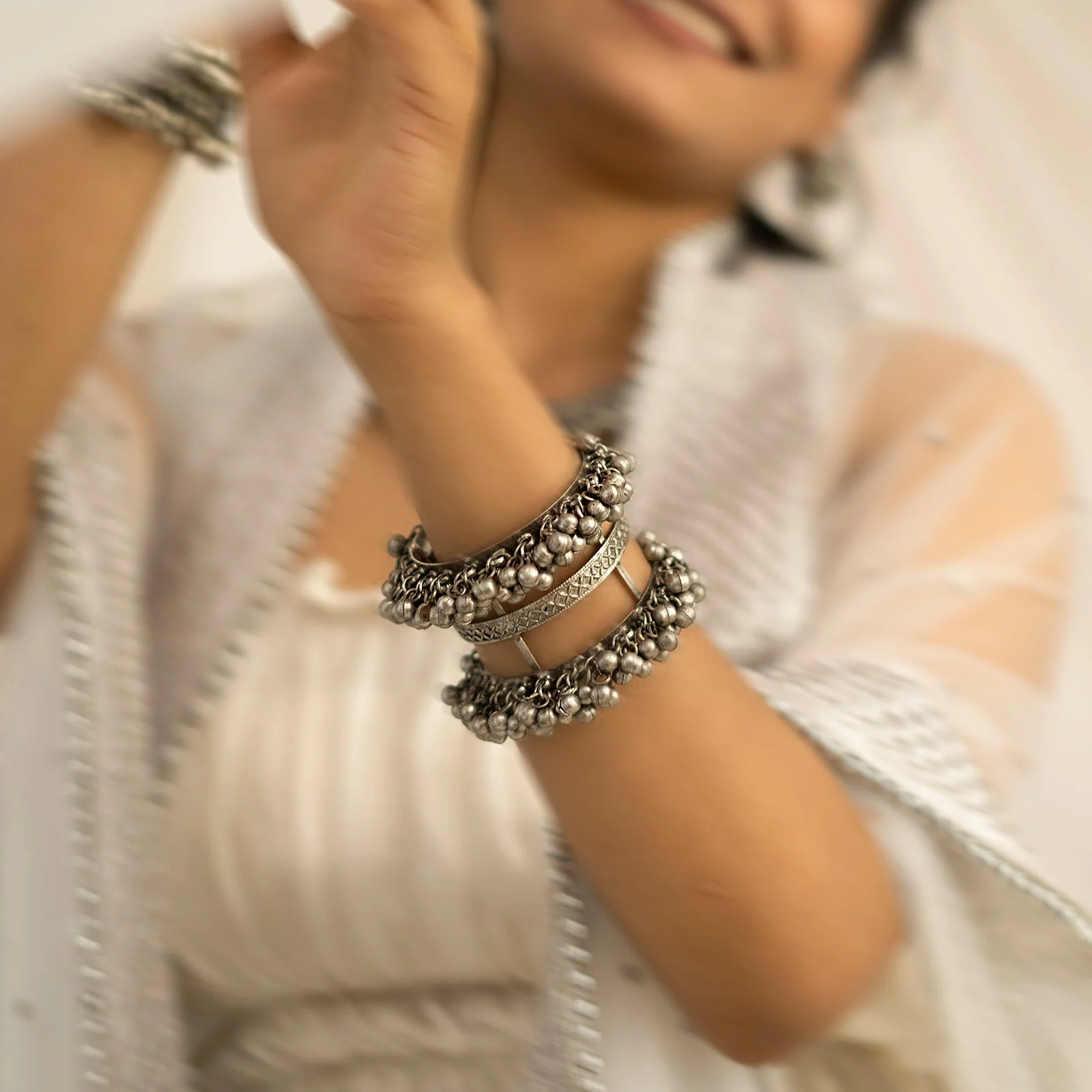 Teejh Sajal Silver Oxidised Ghungroo Bracelet - Image 2
