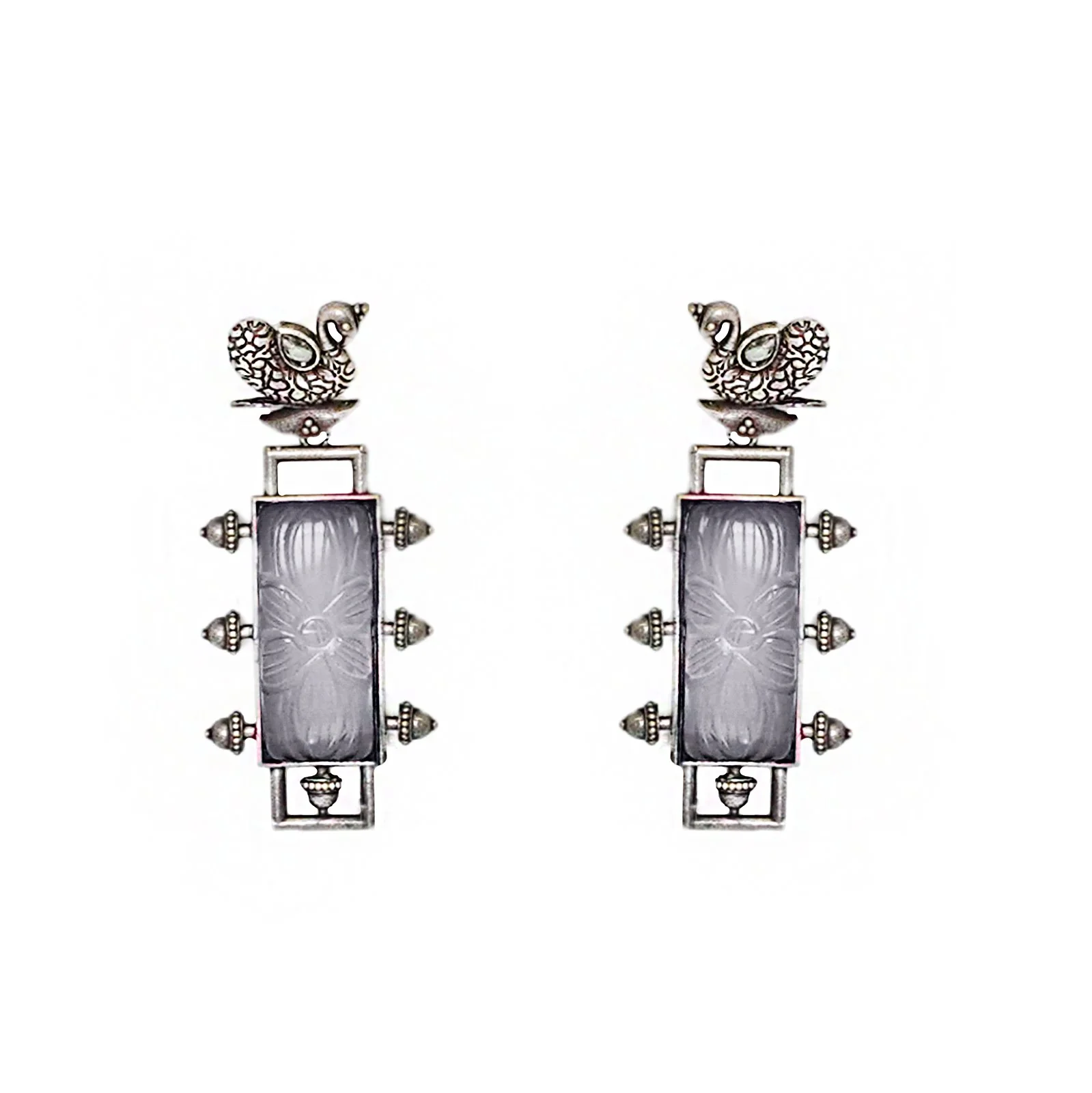 Teejh Samaira Silver Oxidised Grey Stone Earrings - Image 2
