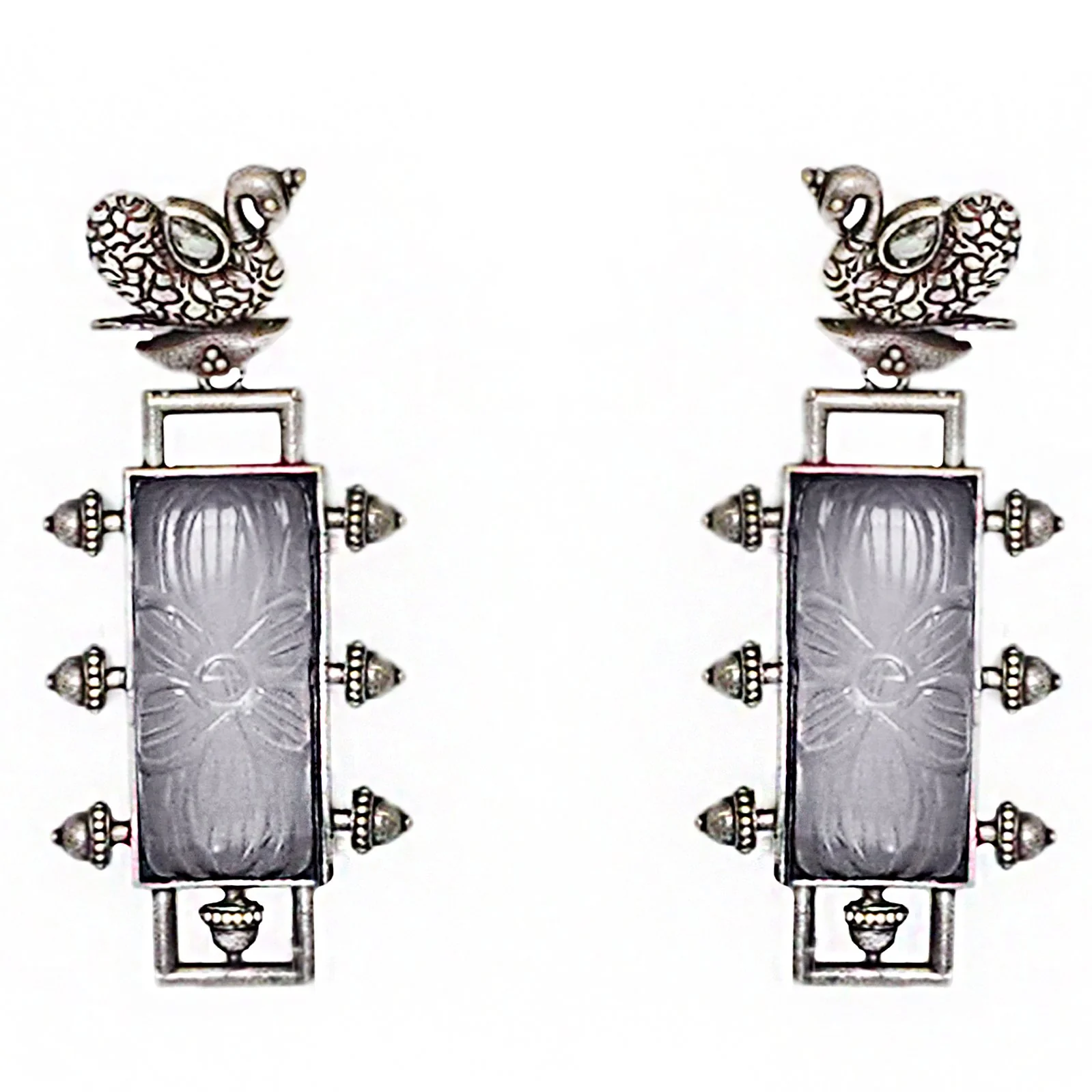Teejh Samaira Silver Oxidised Grey Stone Earrings - Image 3