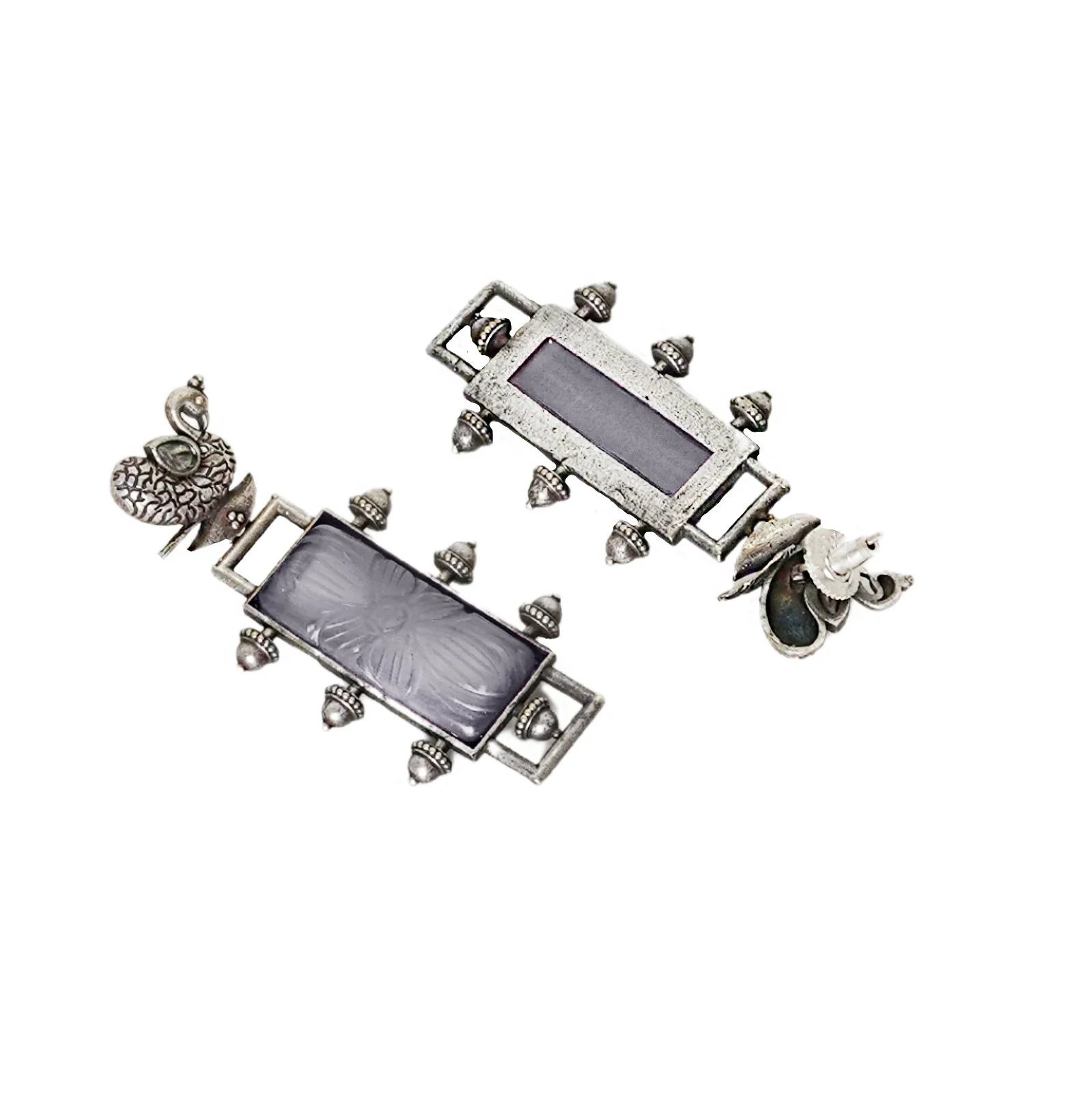Teejh Samaira Silver Oxidised Grey Stone Earrings - Image 4