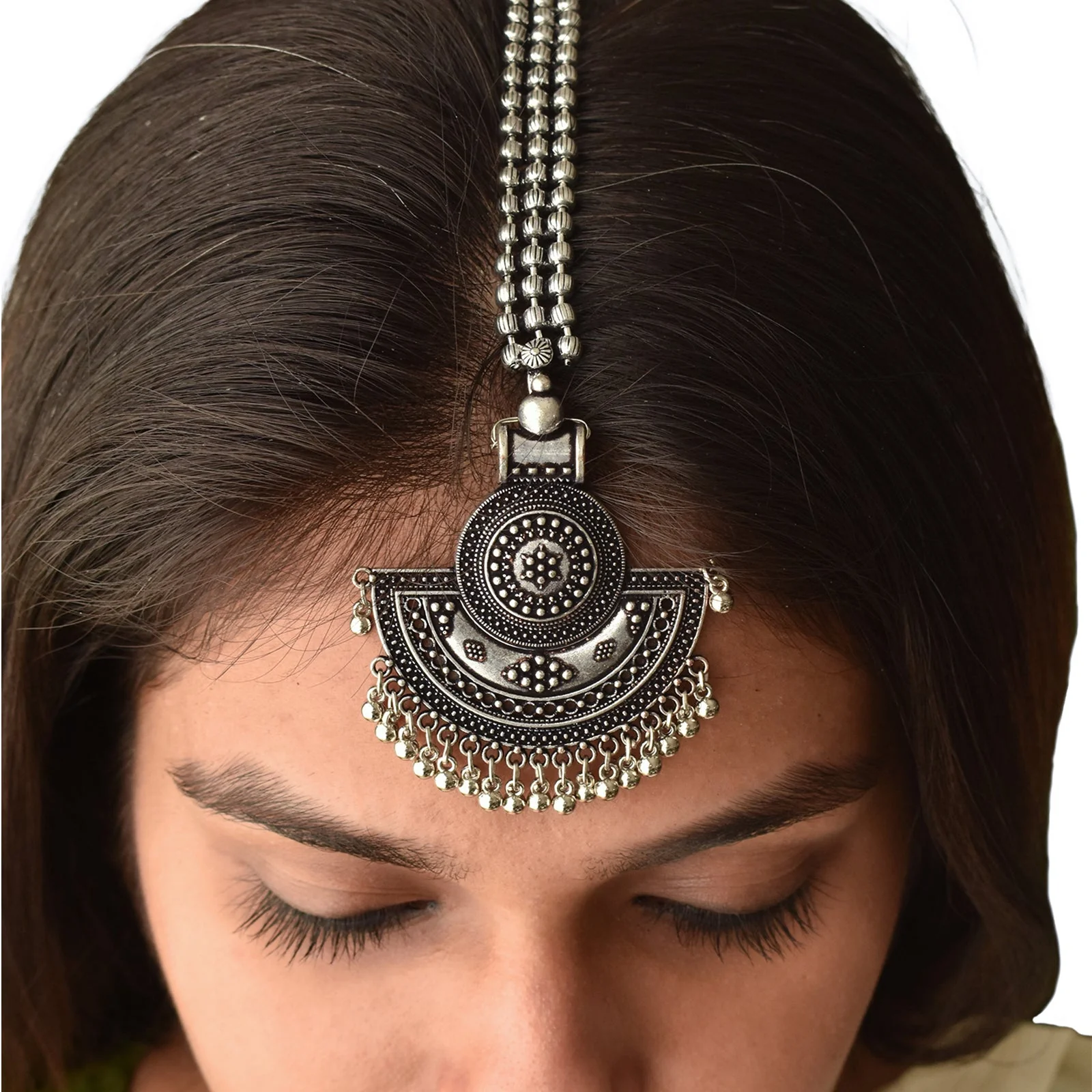 Teejh Saransha Silver Oxidised Maang Tikka - Image 2