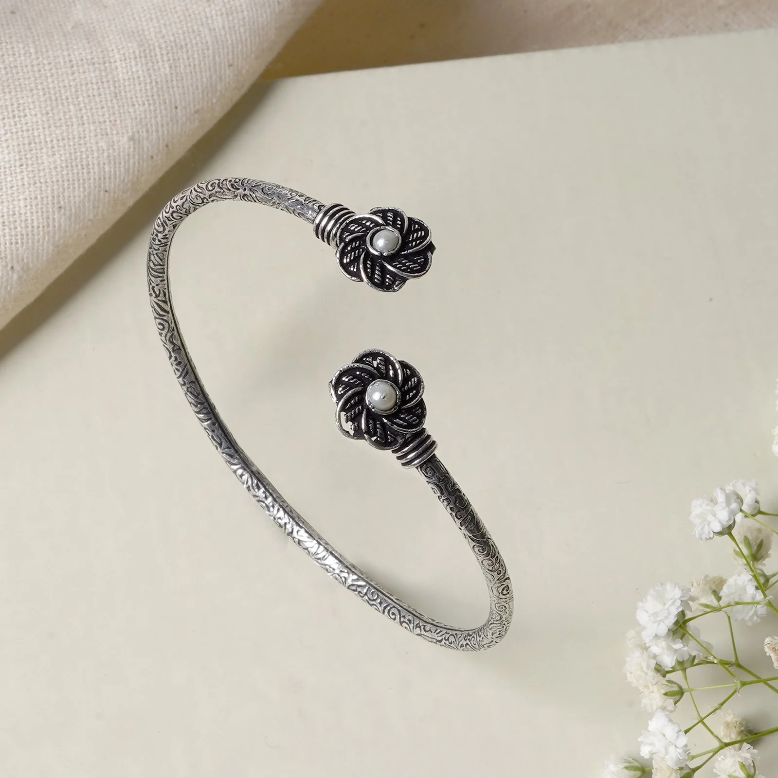 Teejh Sarita Silver Oxidised Floral Bracelet - Image 2