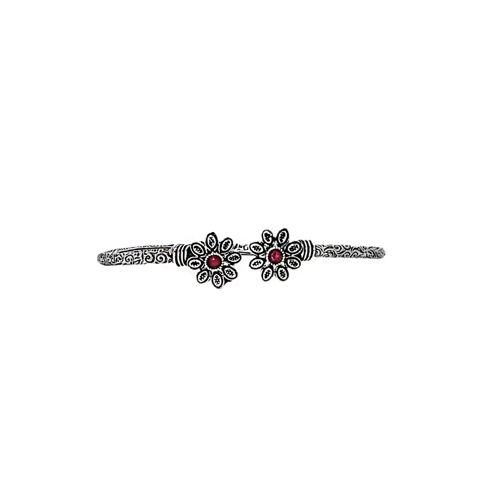 Teejh Saroj Silver Oxidised Floral Bracelet - Image 5