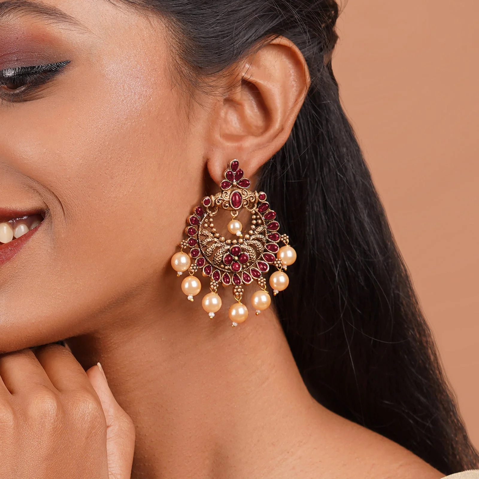 Teejh Saumya Magenta Gold Enamel Earrings - Image 2