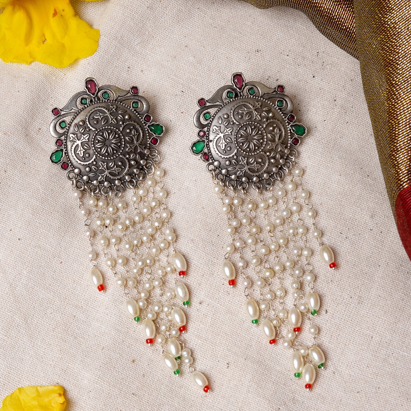 Teejh Sayali Silver Oxidised Multicolor Earrings - Image 2
