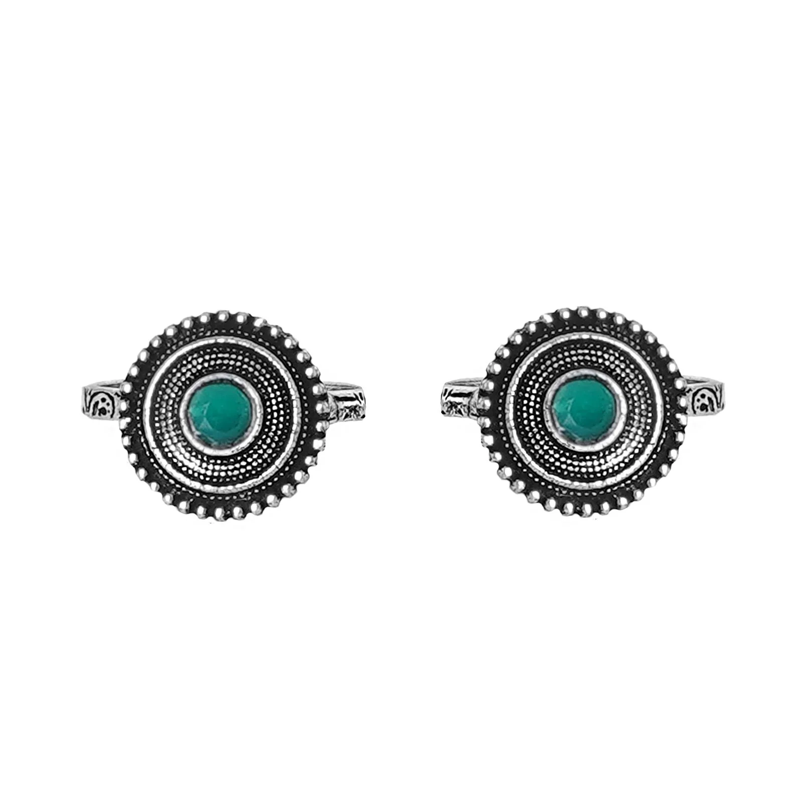 Teejh Shaanvi Green Stone Silver Oxidised Toe Rings - Image 3