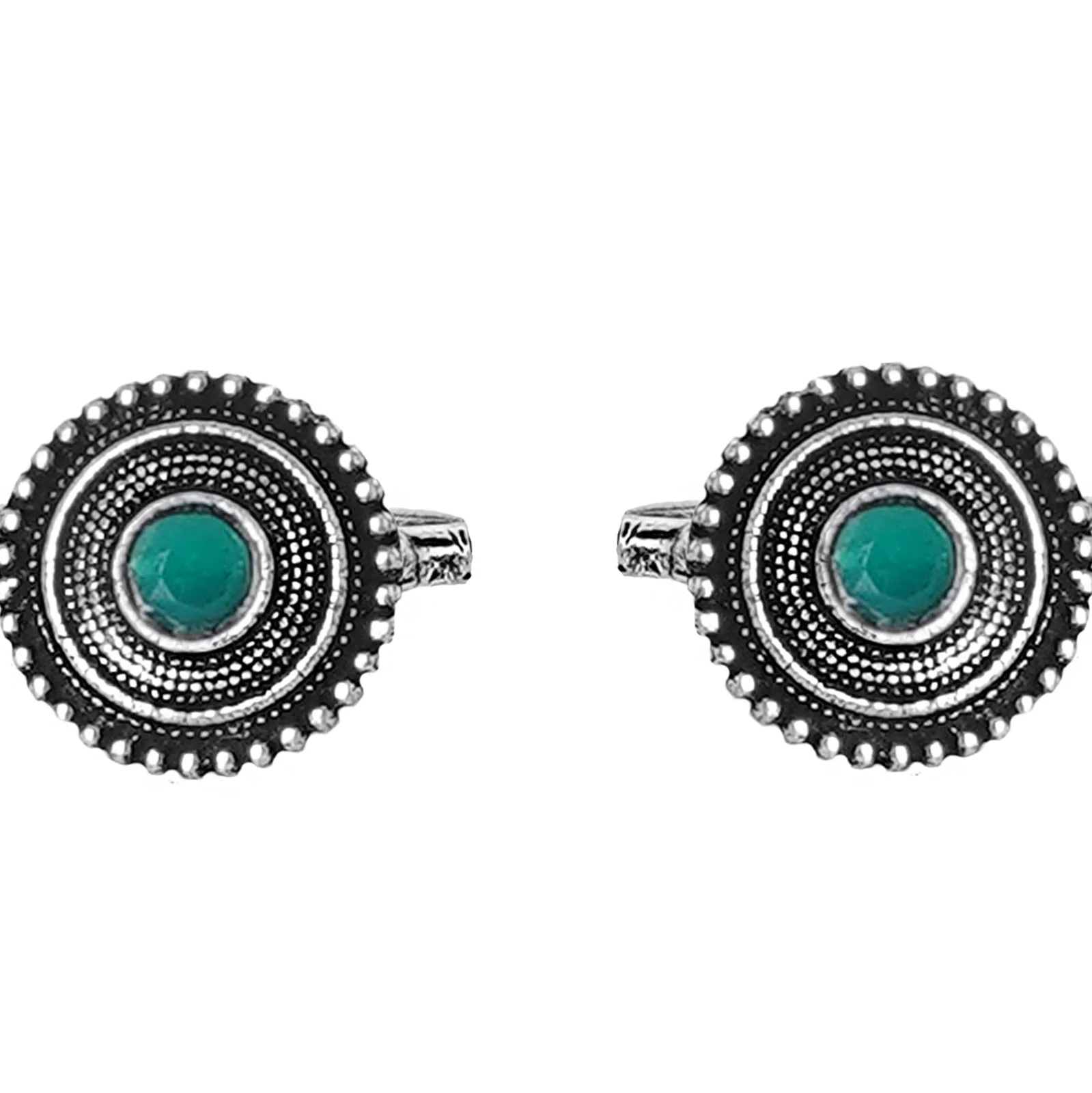 Teejh Shaanvi Green Stone Silver Oxidised Toe Rings - Image 4