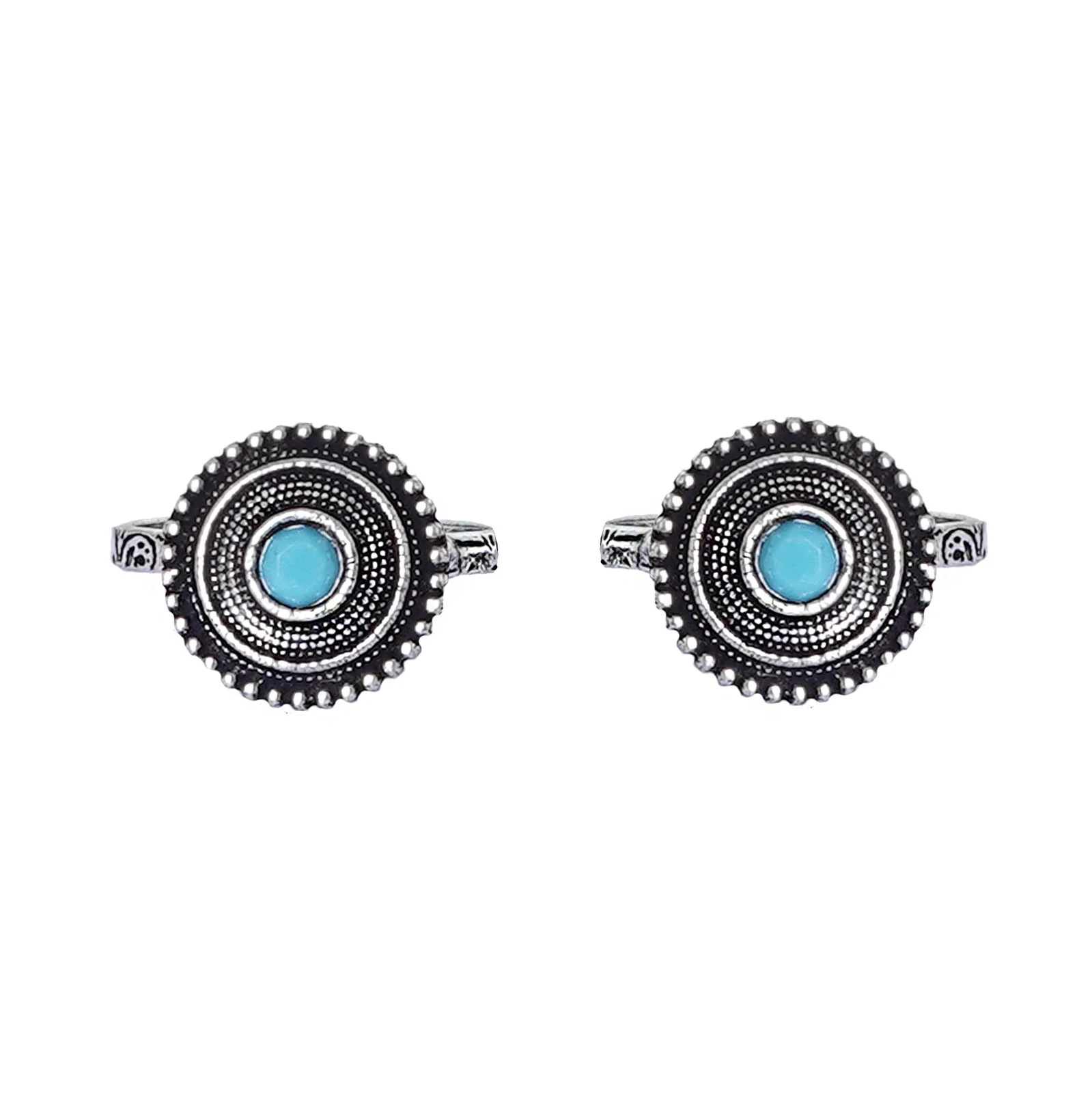 Teejh Shaanvi Light Blue Stone Silver Oxidised Toe Rings - Image 3