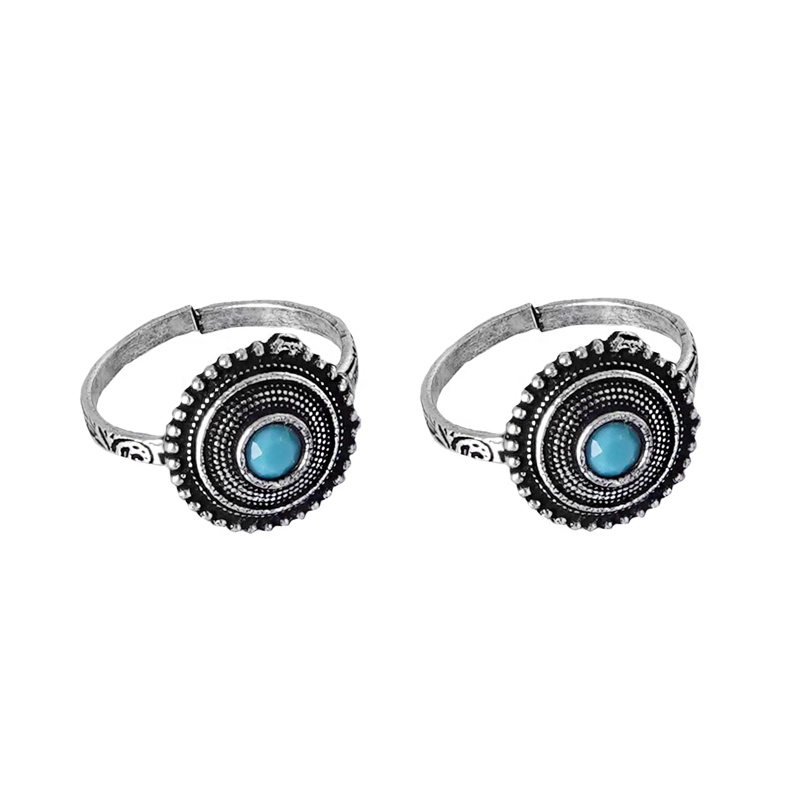 Teejh Shaanvi Light Blue Stone Silver Oxidised Toe Rings - Image 5