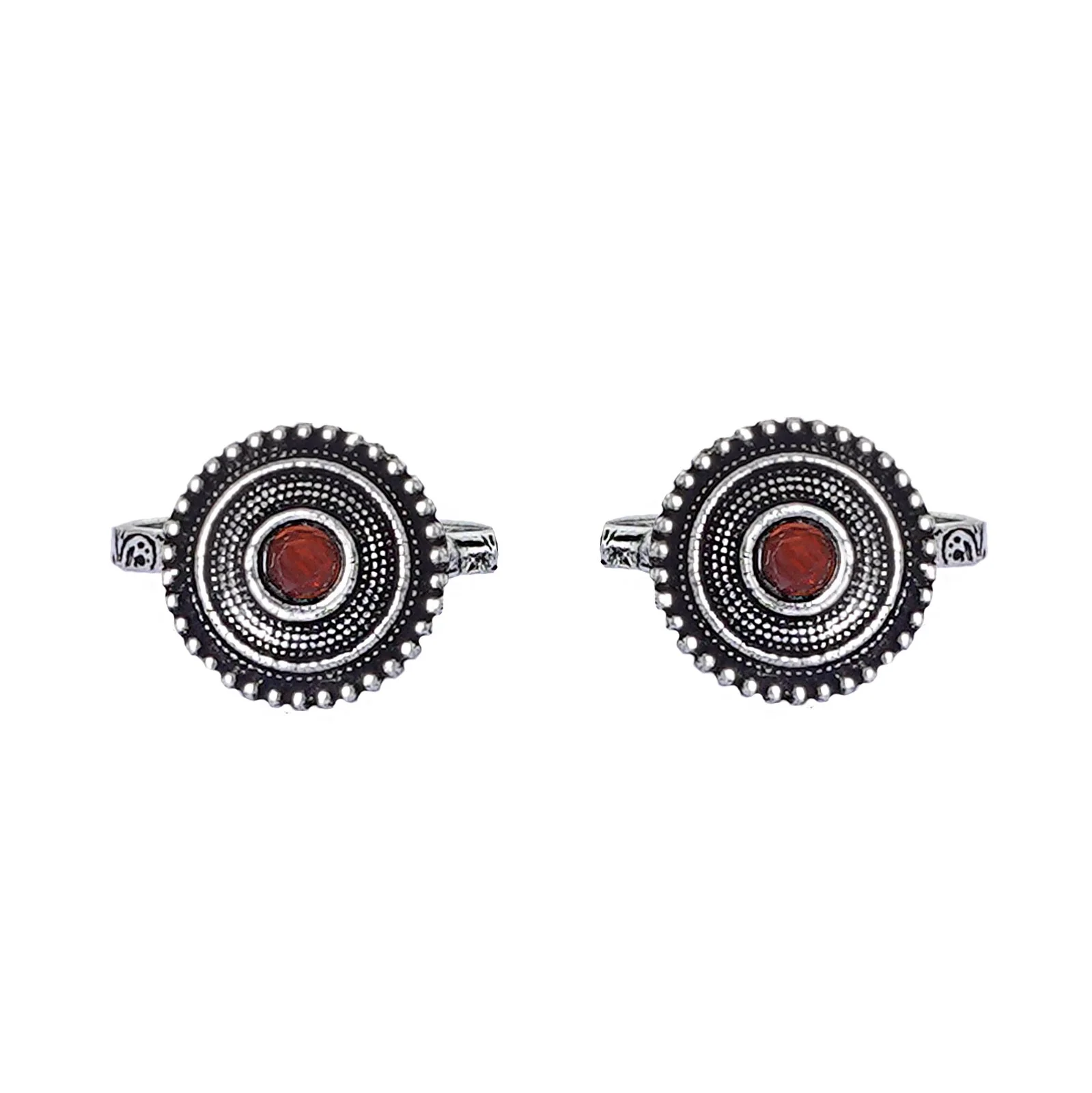 Teejh Shaanvi Orange Stone Silver Oxidised Toe Rings - Image 2