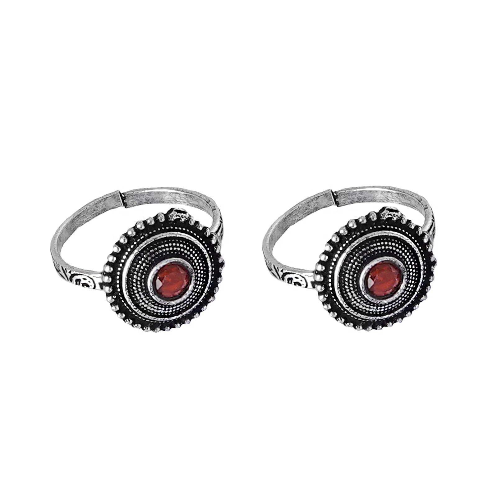 Teejh Shaanvi Orange Stone Silver Oxidised Toe Rings - Image 4